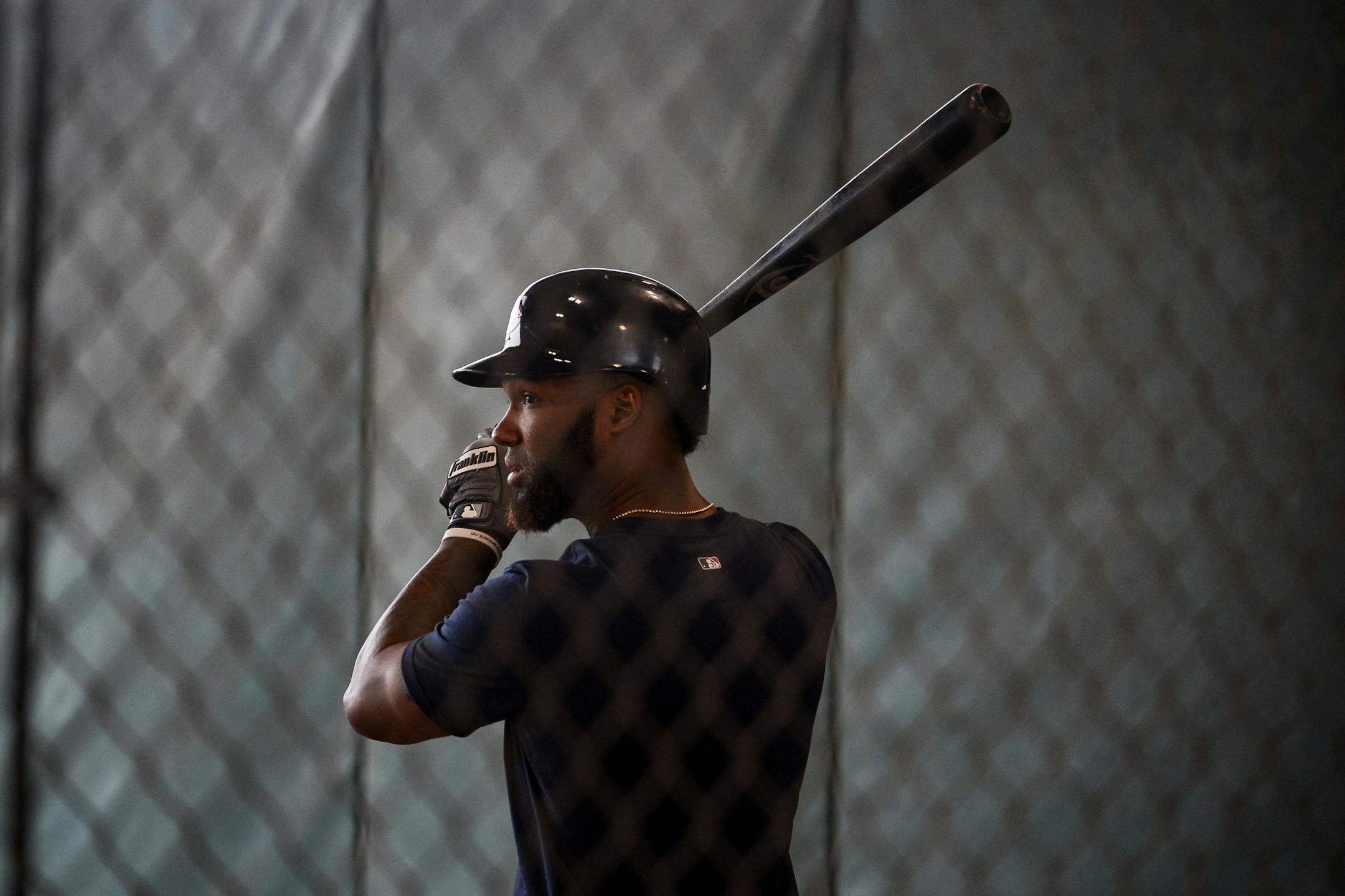 Minnesota Twins outfielder Danny Santana (39) worked on tracking pitches in the bullpen Wednesday moring.