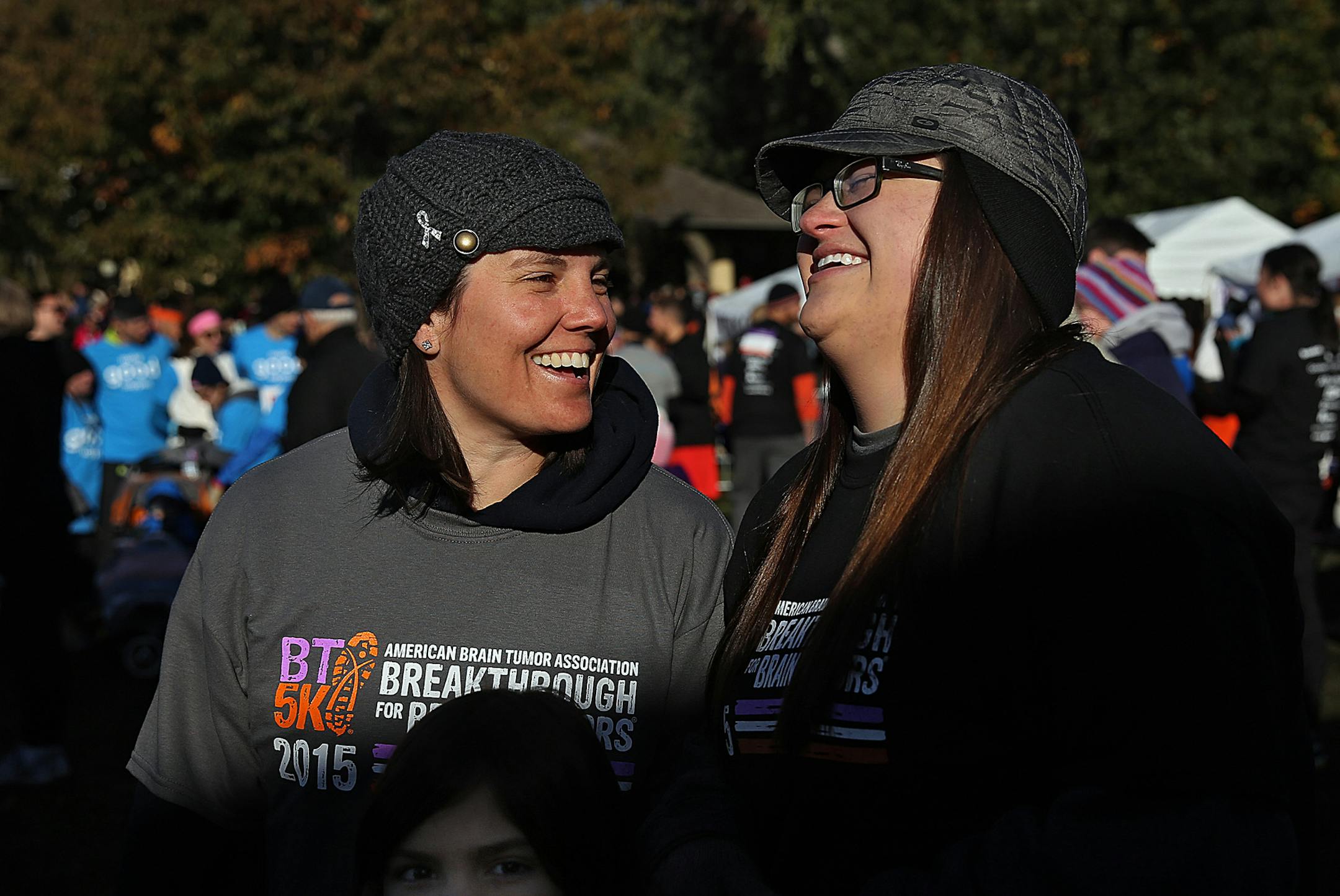 Natalie Hecker and best friend Stephanie Soderling participated in a 5k walk sponsored by Breakthrough for Brain Tumors. Breakthrough For Brain Tumors with Natalie&#x2019;s 6-year-old daughter, Bella, at Lake Como on Oct. 16.
