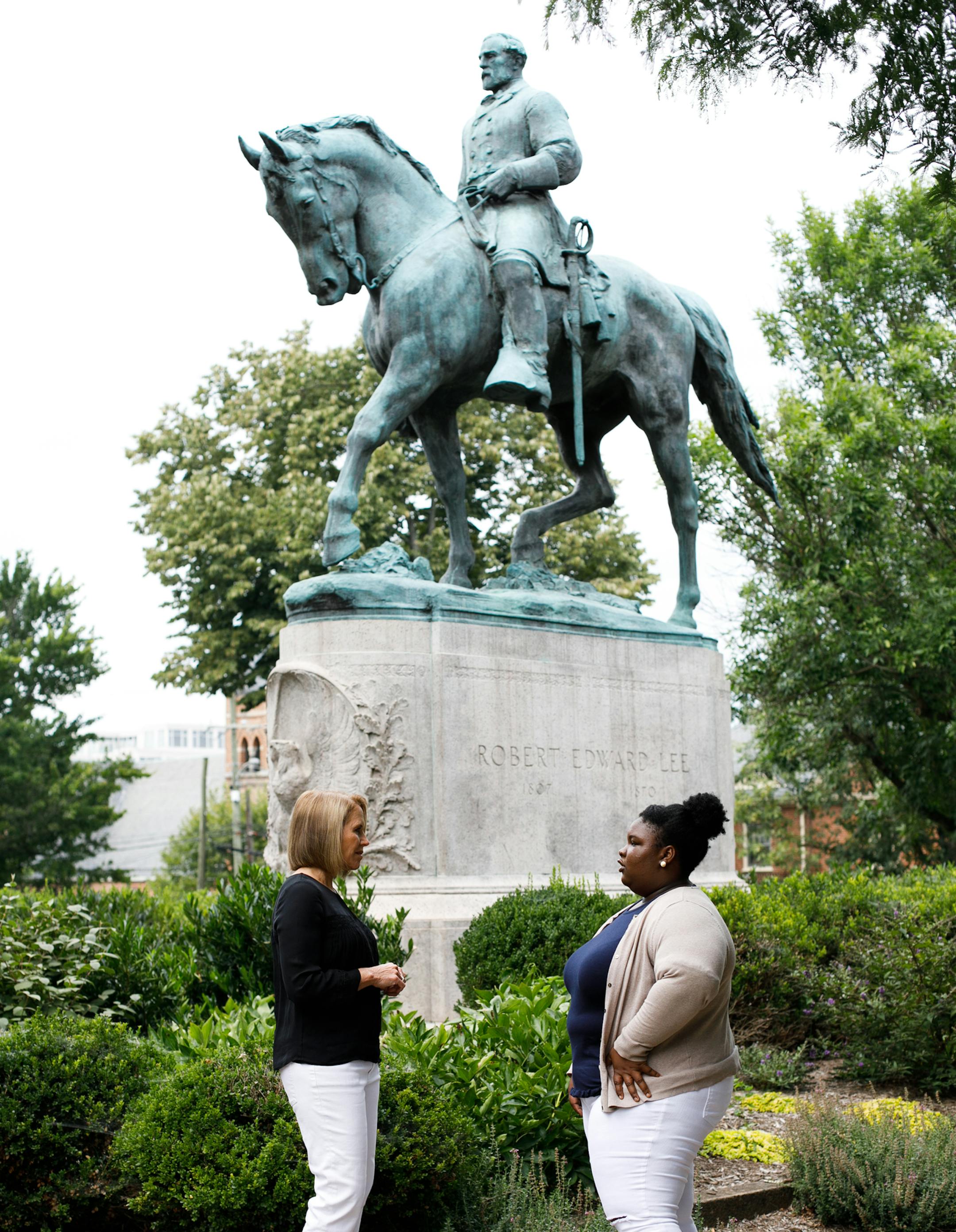 (Photo: National Geographic/Tom Daly)
Charlottesville, VA - (L to R) Katie Couric with Zyahna Bryant, a high school student who started a petition to have the Robert E. Lee in Charlottesville taken down.