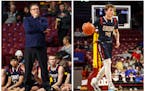 The key figures in Thursday's drama: Orono coach Barry Wohler, left, and player Nolan Groves, shown during last season's state tournament (Brennan Sch