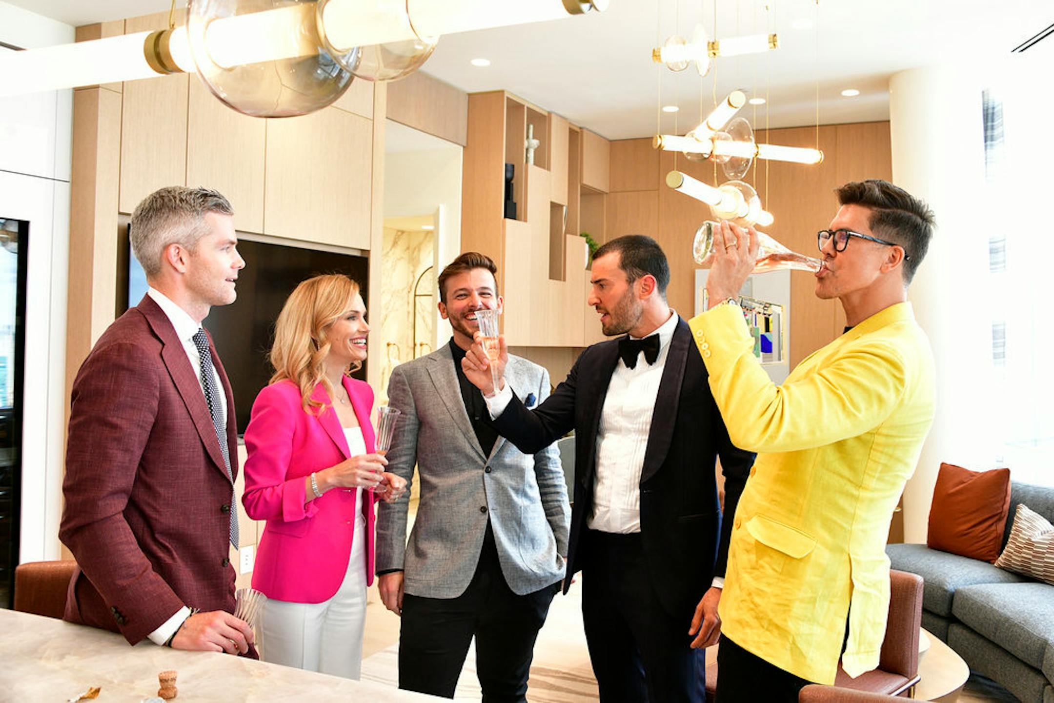 MILLION DOLLAR LISTING NEW YORK — "New York is Back!" Episode 916 — Pictured: (l-r) Ryan Serhant, Kirsten Jordan, Tyler Whitman, Steve Gold, Fredrik Eklund — (Photo by: Eugene Gologursky/Bravo)