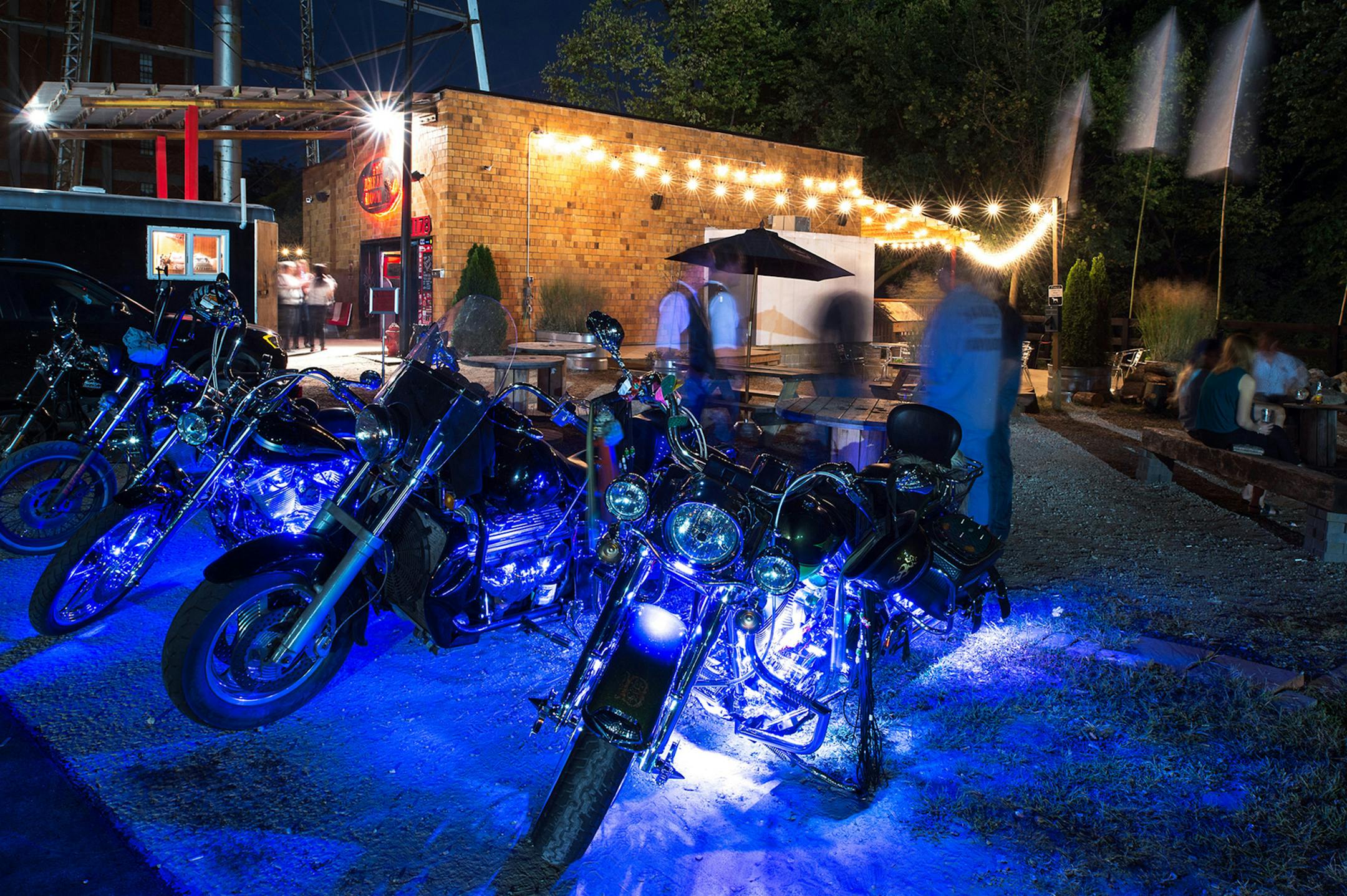Motorcycles line the entrance to the Break Room at the Distillery District. The bar is housed in what was once the break room for employees of the James E. Pepper Distillery. (GLINT Studios/VisitLEX) ORG XMIT: 1237577