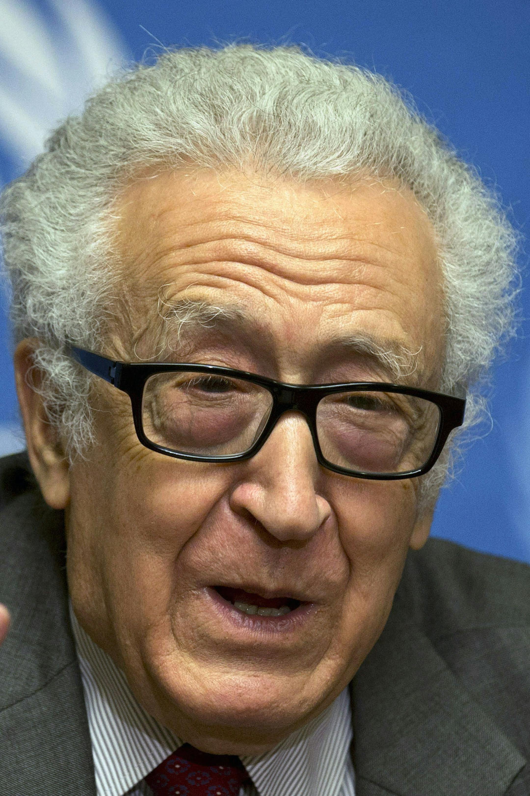FILE - In this Jan. 27, 2014 file photo, U.N. mediator Lakhdar Brahimi listens during a press briefing at the United Nations headquarters in Geneva, Switzerland. Brahimi will resign as the joint U.N.-Arab League envoy on Syria after a nearly two-year effort that failed to bring peace to the war-ravaged country, the U.N. chief announced Tuesday, May 13, 2014. He will step down May 31. (AP Photo/Anja Niedringhaus, File)