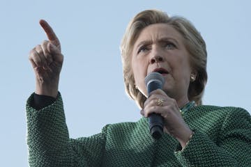 FILE - In this Oct. 23, 2016 file photo, Democratic presidential candidate Hillary Clinton speaks at a campaign event in Charlotte, N.C. Poring throug