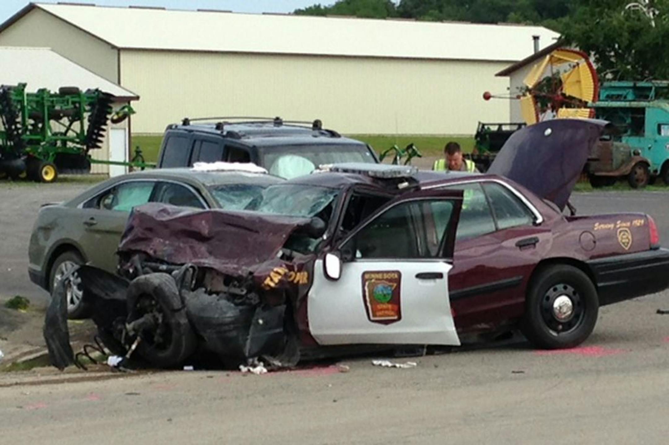 Courtesy KSTP/Todd Raaen Minnesota State Patrol said two people are dead after a three vehicle crash in Cannon Falls on Friday afternoon. The incident happened on 65th Avenue and County Road 24 just outside of the Country Side Antique Mall in Cannon Falls at 2:35 p.m.