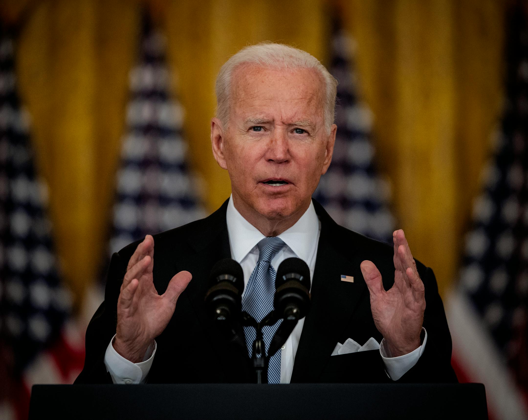 President Joe Biden delivers remarks Monday on the situation in Afghanistan at the White House. MUST CREDIT: Washington Post photo by Bill O'Leary.
