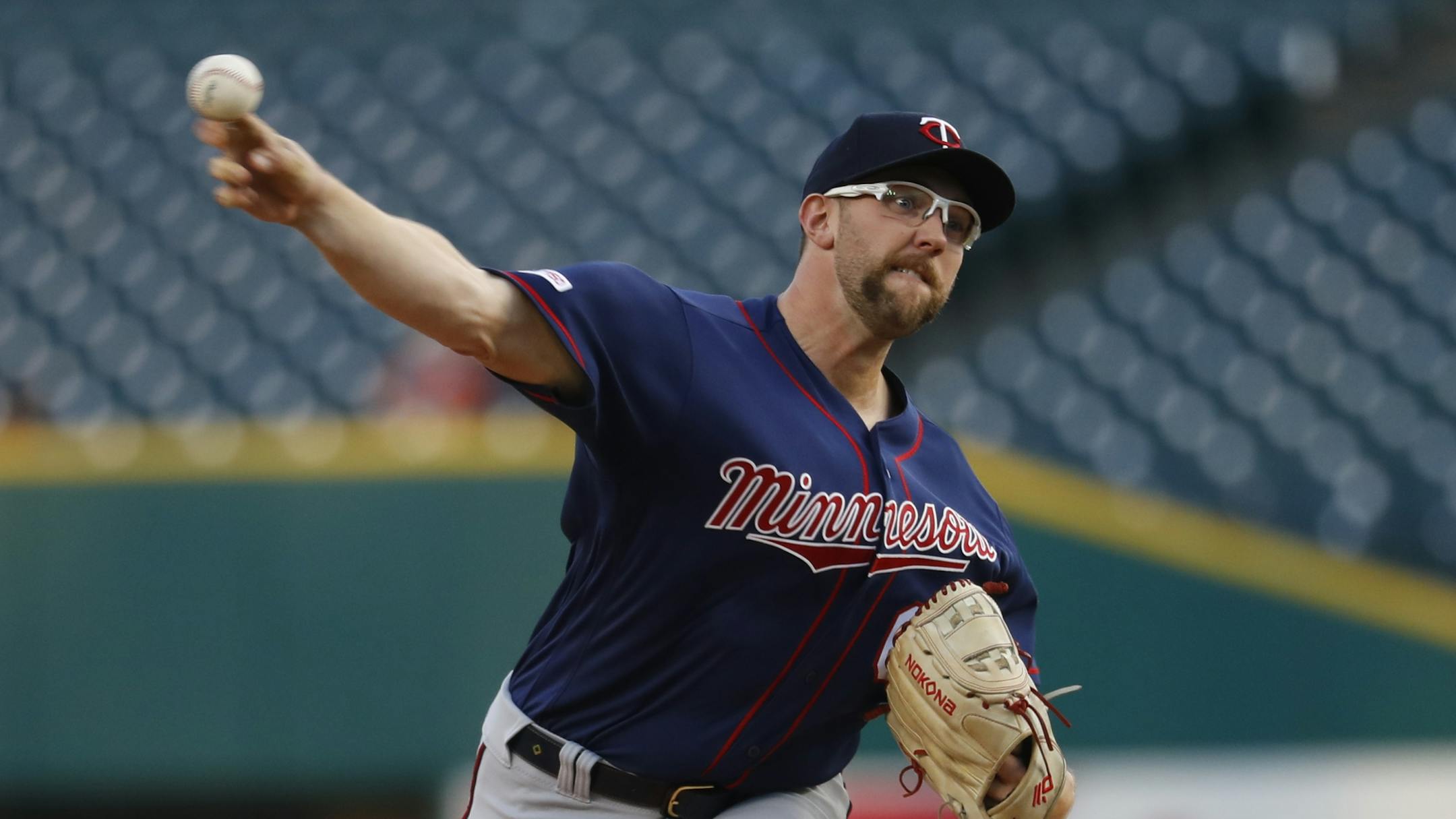 Minnesota Twins pitcher Randy Dobnak throws against the Detroit Tigers in the first inning of a baseball game in Detroit, Wednesday, Sept. 25, 2019.