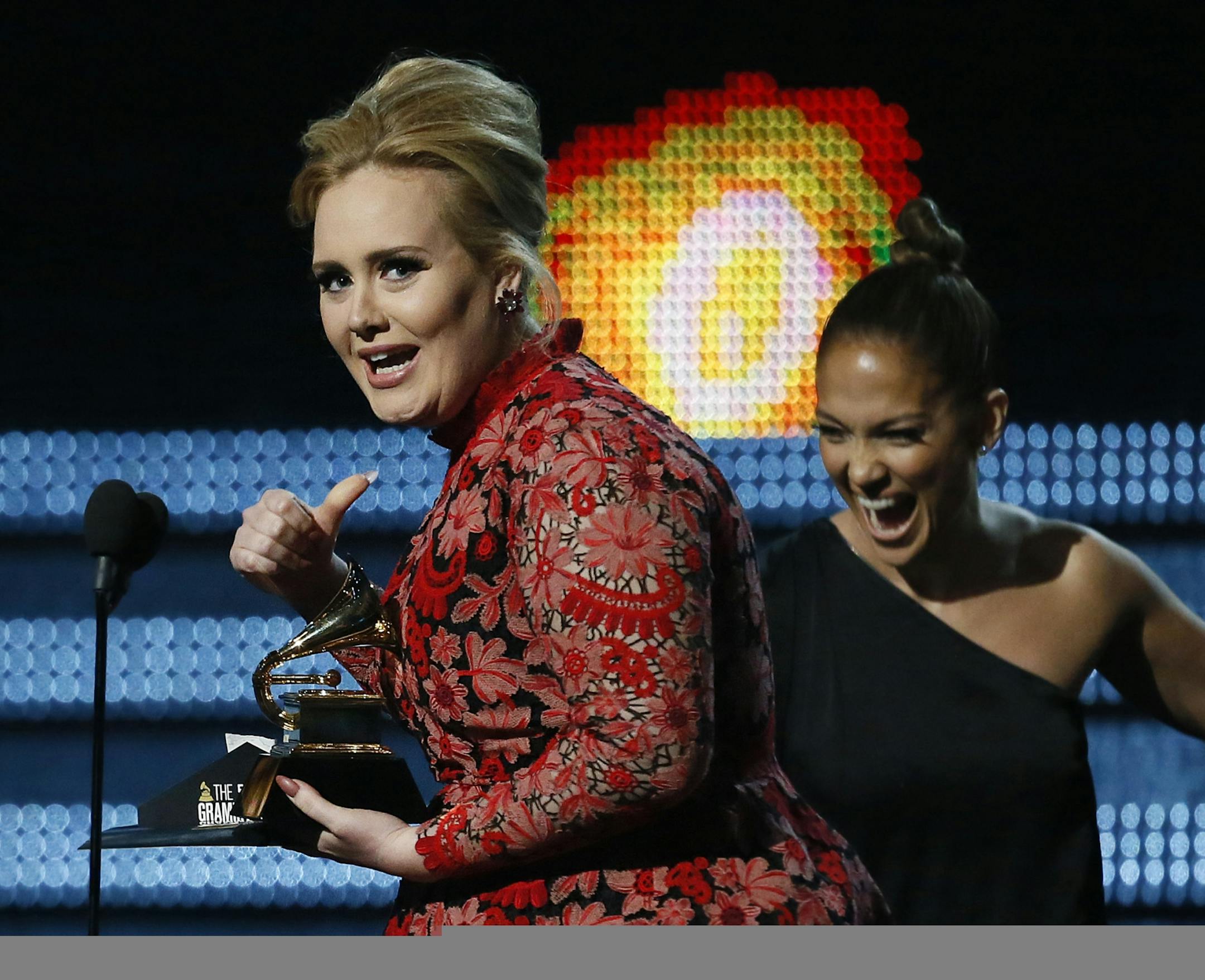 Adele on stage at the 55th Annual Grammy Awards at Staples Center in Los Angeles, California, on Sunday, February 10, 2013.