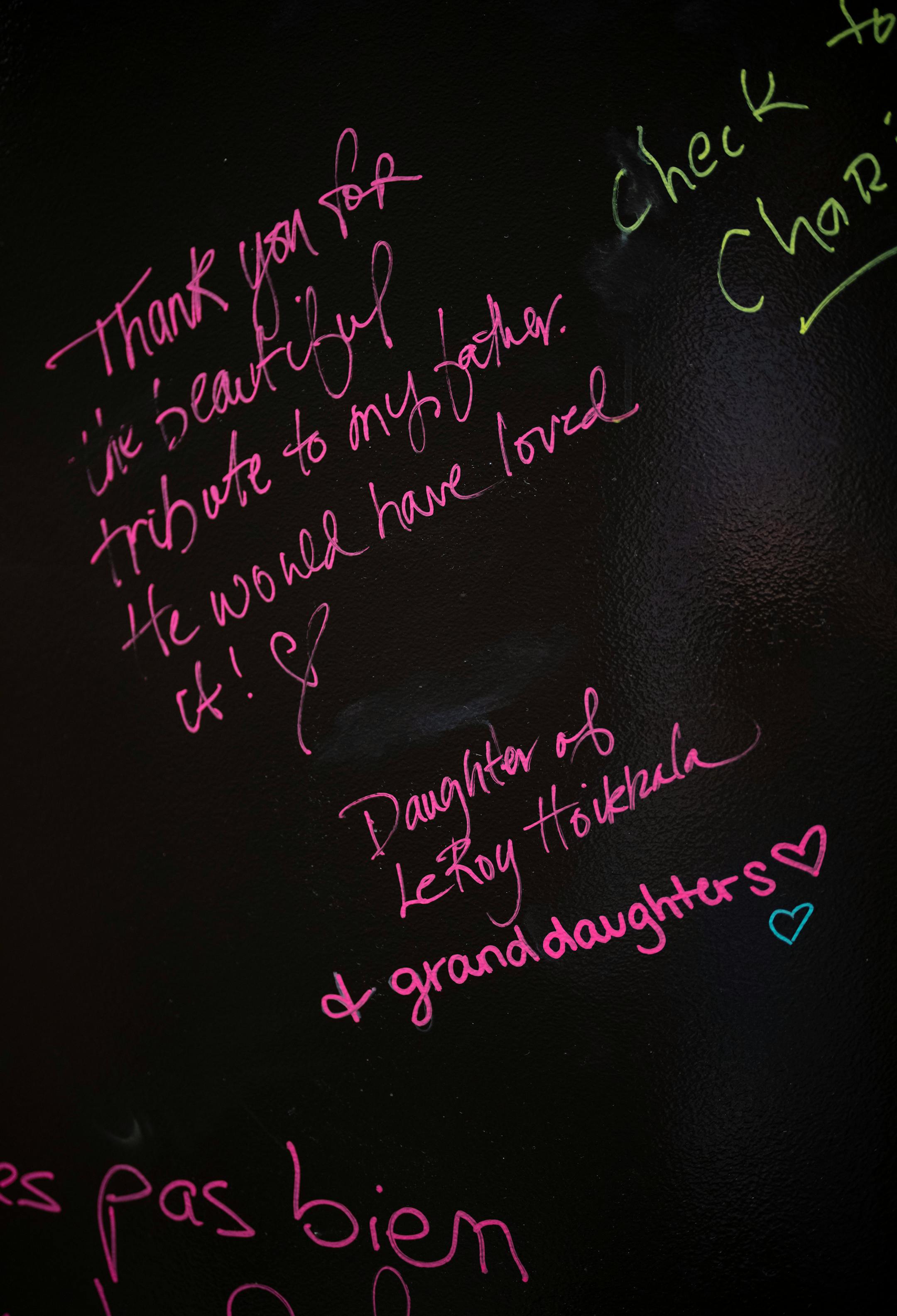 LeRoy Hoikkala was the drummer in Bob Dylan's high school band, the Golden Chords. His daughter left this note on a message board inside the Bob Dylan Center.