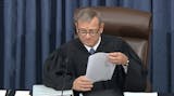In this image from video, presiding officer Supreme Court Chief Justice John Roberts speaks during the impeachment trial against President Donald Trump in the Senate at the U.S. Capitol in Washington, Tuesday, Jan. 21, 2020. (Senate Television via AP)