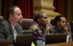 From left, Minneapolis City Council Members Steve Fletcher, Andrea Jenkins and Jeremiah Ellison during a public safety meeting last year.