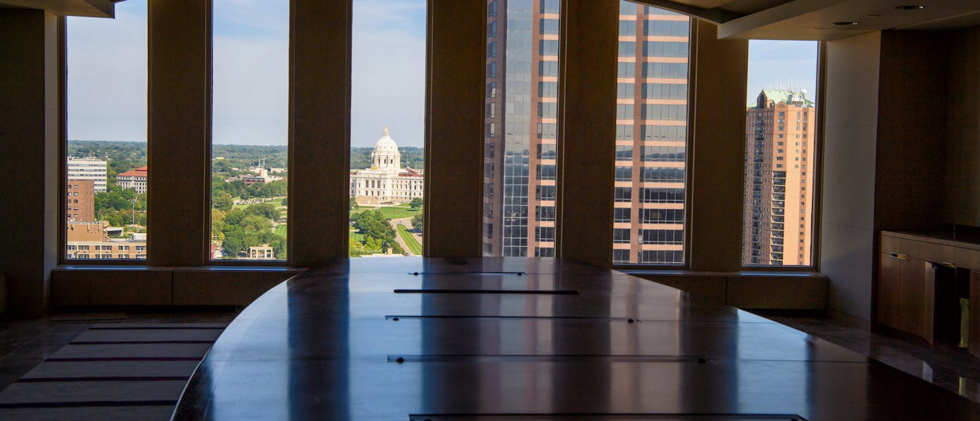 The former Ecolab headquarters boardroom looks down on the State Capitol. It will be transformed to Osborn370, a modern tech center in Downtown St. Paul. ] GLEN STUBBE &#xa5; glen.stubbe@startribune.com Tuesday August 8, 2017 The story behind the story of how the local low bidders were able to steal the Ecolab headquarters in downtown St. Paul for $3.6 million thanks to their innovative plan, supported by Ecolab CEO Doug Baker and Mayor Chris Coleman, to convert it to a center of latest office t