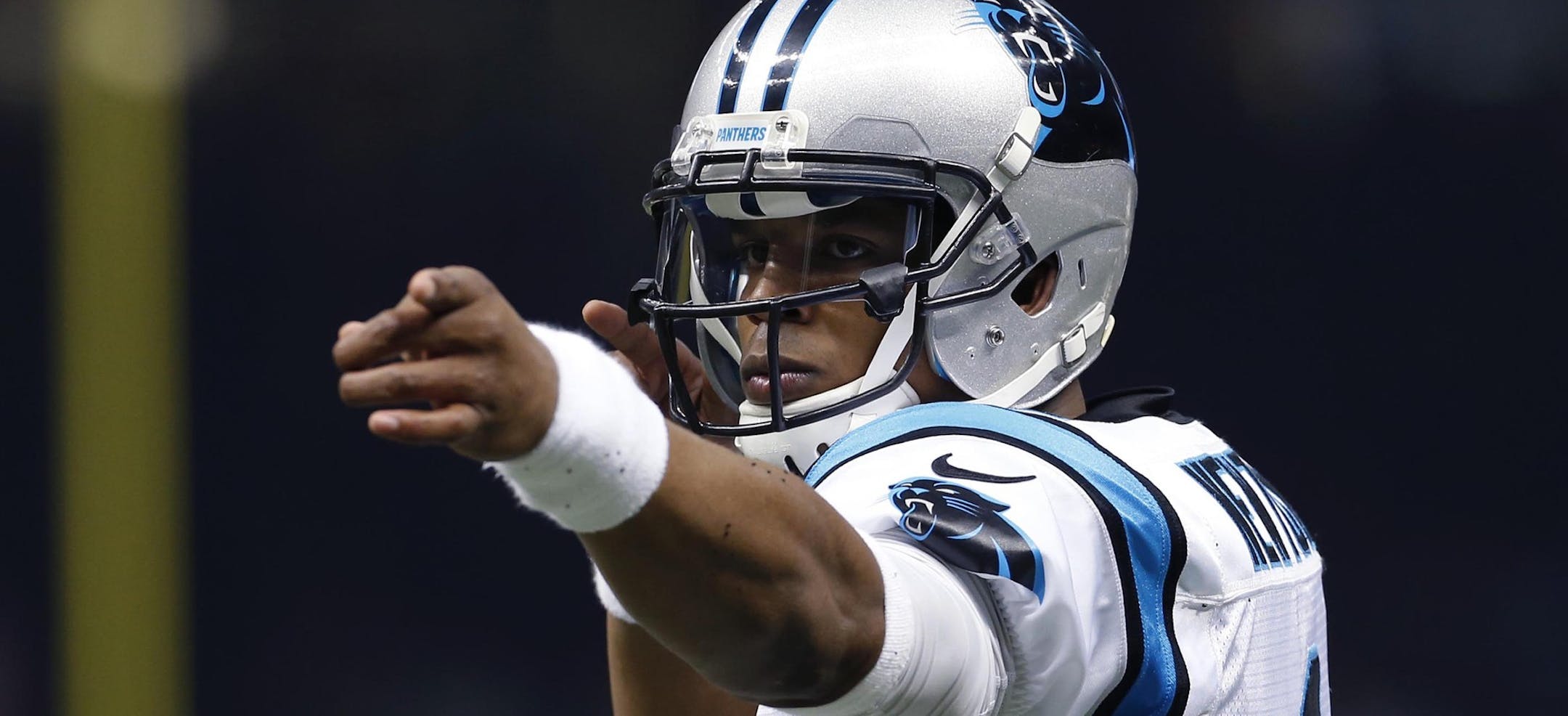 Carolina Panthers quarterback Cam Newton (1) reacts in the first half of an NFL football game against the New Orleans Saints in New Orleans, Sunday, Dec. 6, 2015. (AP Photo/Jonathan Bachman)
