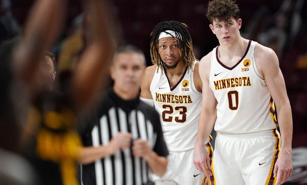 Minnesota center Liam Robbins suffered a sprained left ankle in a Feb. 11 victory vs. Purdue. The Gophers have lost all five since.