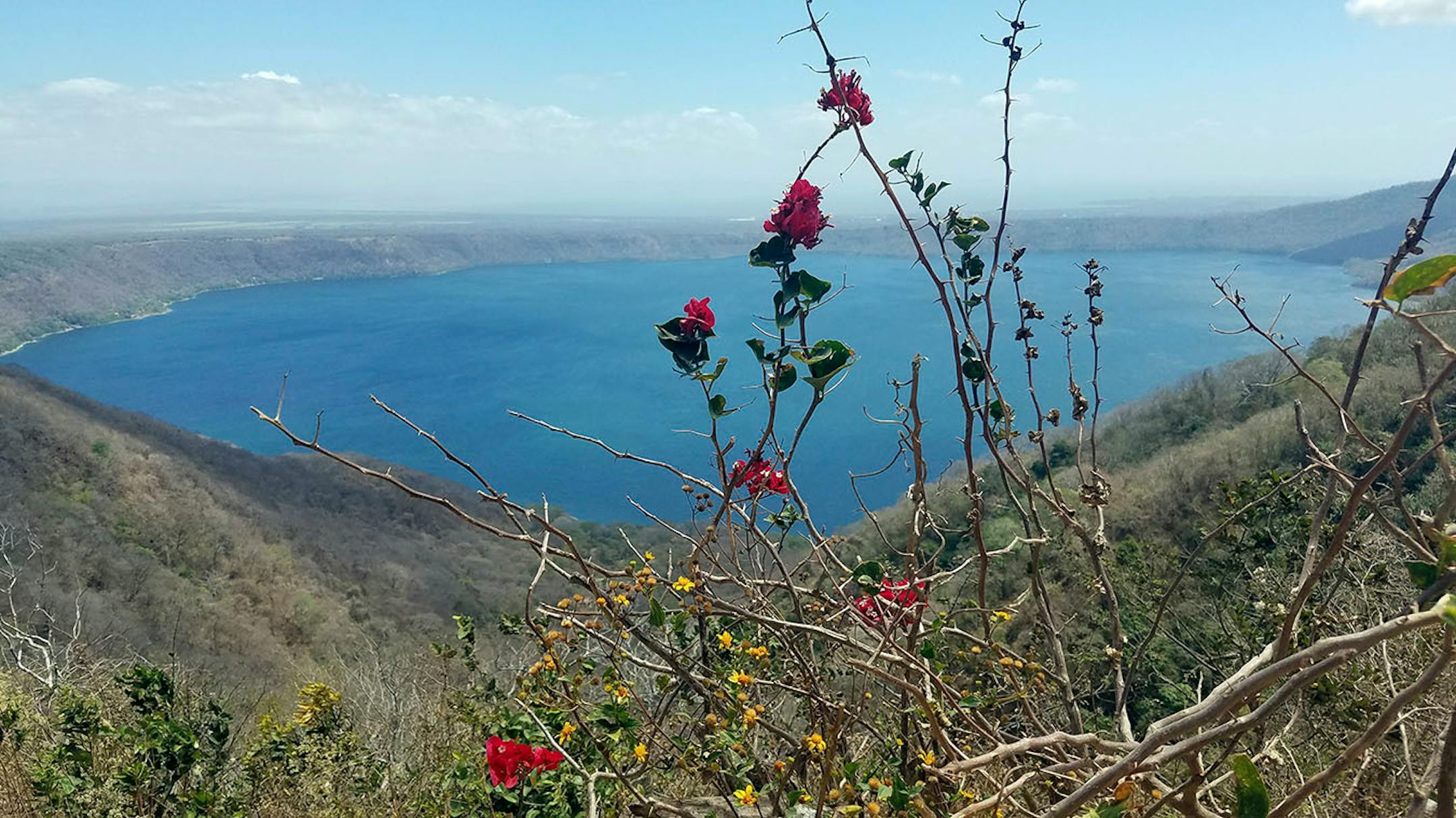Laguna de Apoyo (Apoyo Lagoon) is a deep crater lake formed in the depression of an extinct volcano near Granada, Nicaragua.
