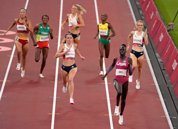 Athing Mu, of United States wins the gold medal ahead of Keely Hodgkinson, of Britain in the final of the women’s 800-meters.