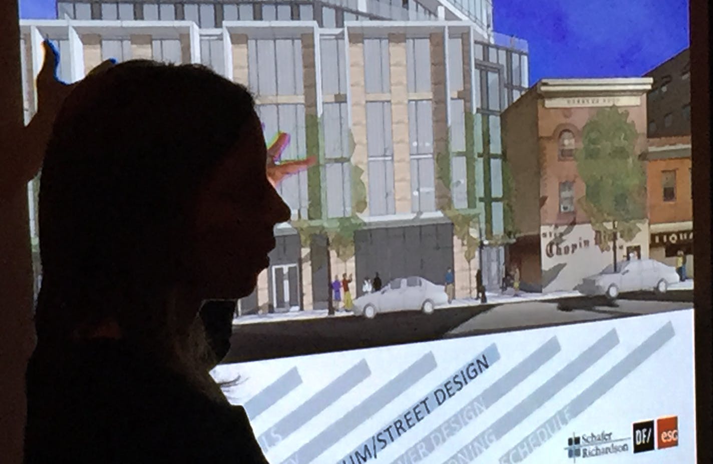 At the Ginger Hop, Schafer Richardson senior project manager Maureen Michalski presented tentative renderings of its new high-rise which seeks to preserve a couple buildings of Nye's Polonaise Room for historic reason.] Richard Tsong-Taatatarii@startribune.com