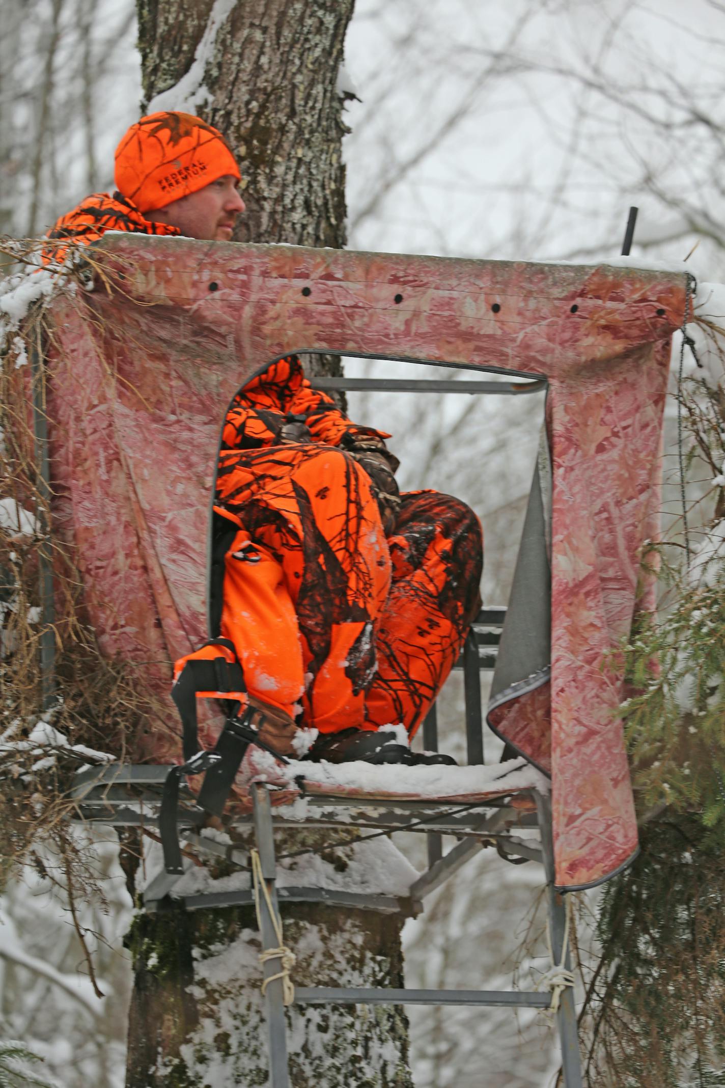 Brian Anderson of Oak Grove stayed on watch Saturday afternoon on the 2017 deer opener. The area near Cook where he hunted was covered with about 8 inches of snow, 3 or 4 of which fell Friday night and early Saturday. Hunting was slow.