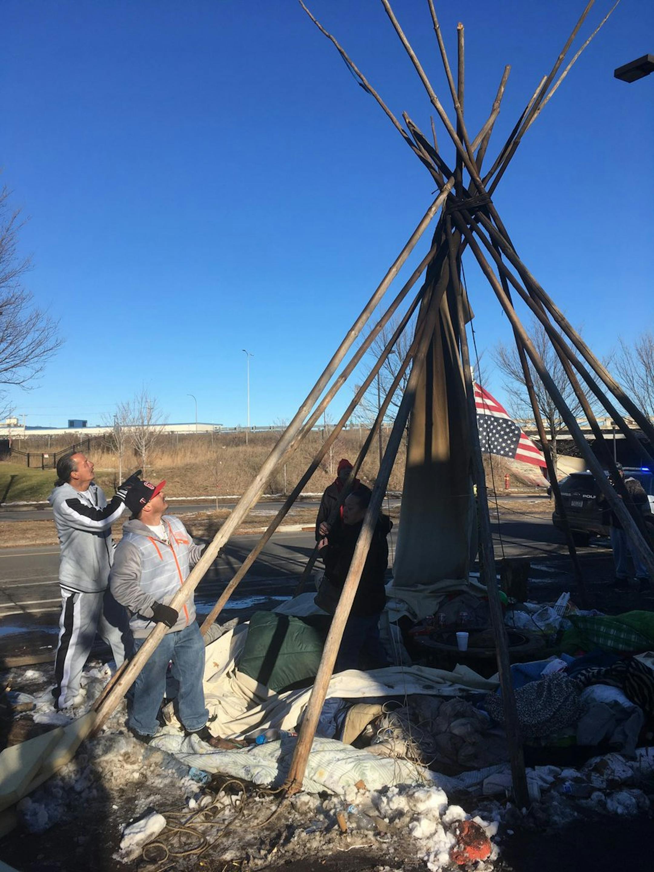 Leaders of the street outreach group Natives Against Heroin (NAH) removed the last teepee Sunday from the large homeless encampment along Hiawatha Avenue. The dismantling of the teepees, which had served as a sanctuary for the tent dwellers, was seen by some as a symbolic ending to the camp.