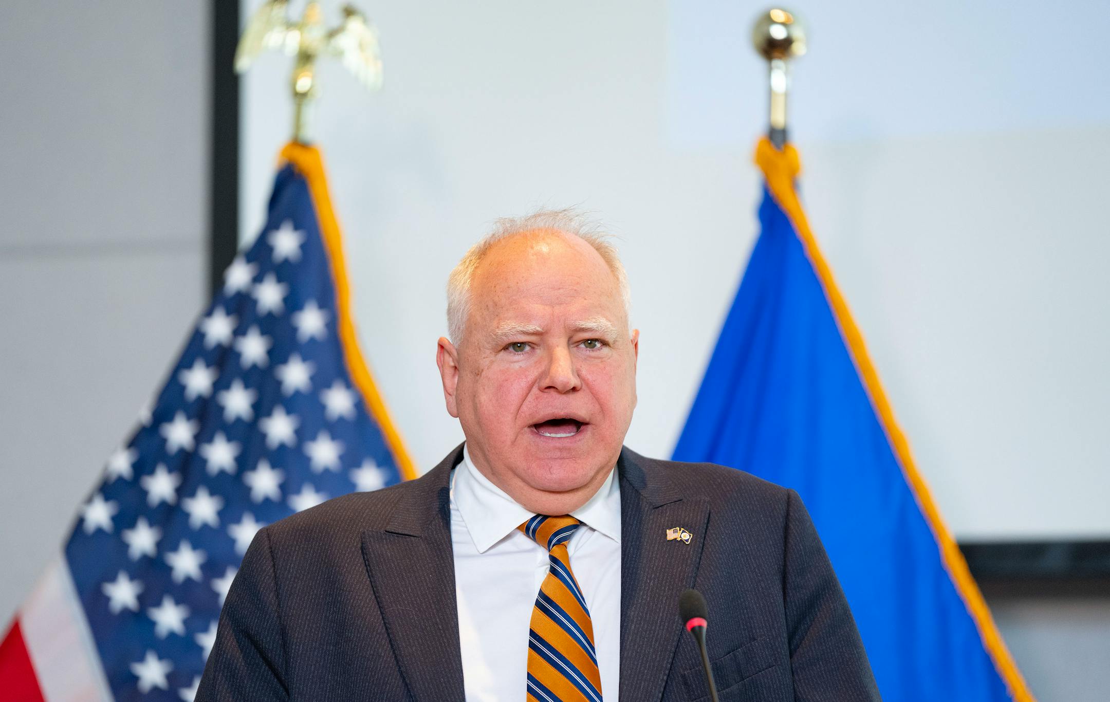Governor Tim Walz speaks at the State of Minnesota's November 2022 Budget and Economic Forecast Tuesday, Dec. 6, 2022 at the Minnesota Department of Revenue in St. Paul, Minn. ]