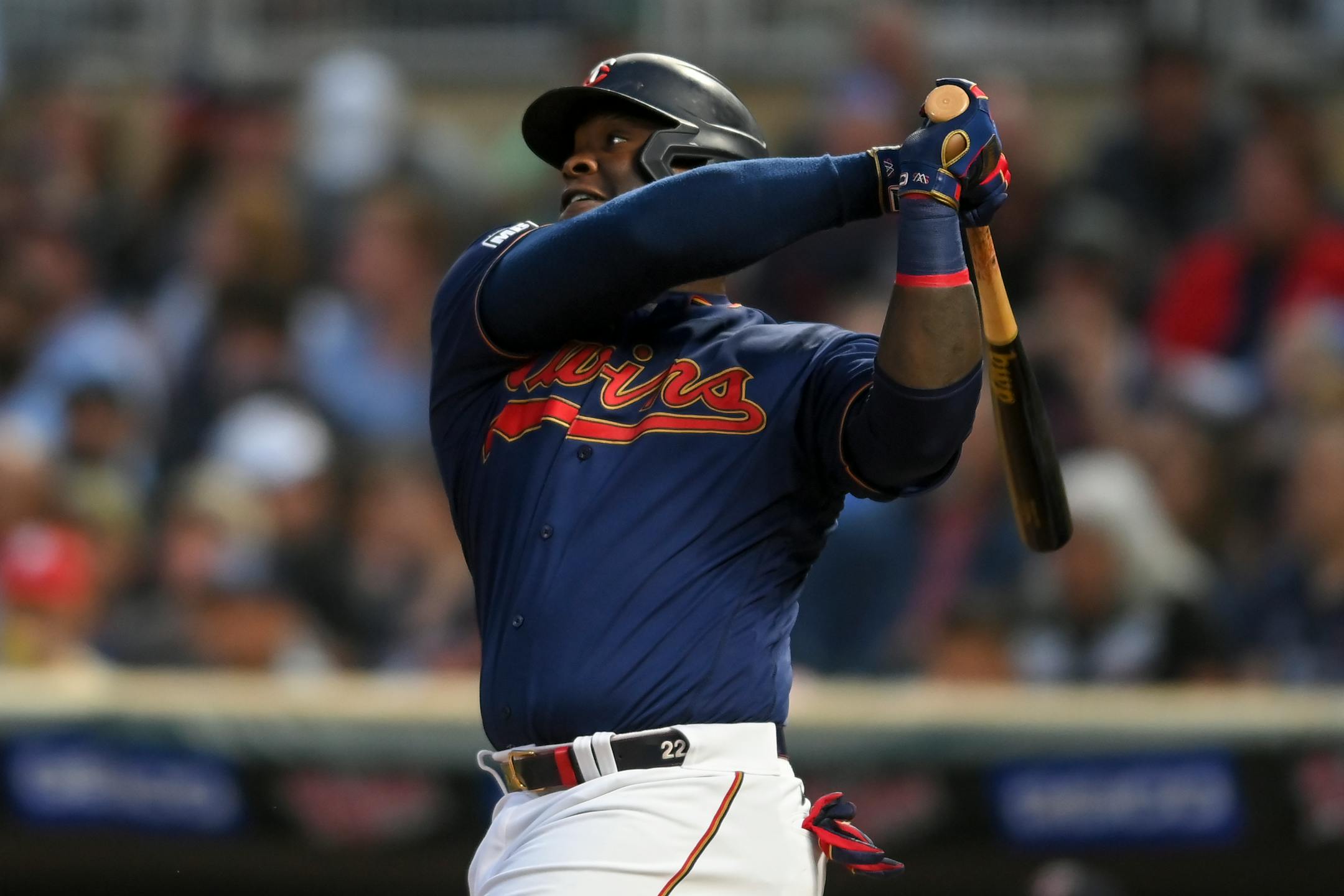 Minnesota Twins first baseman Miguel Sano (22) hit a solo home run in the bottom of the seventh inning against the Detroit Tigers.