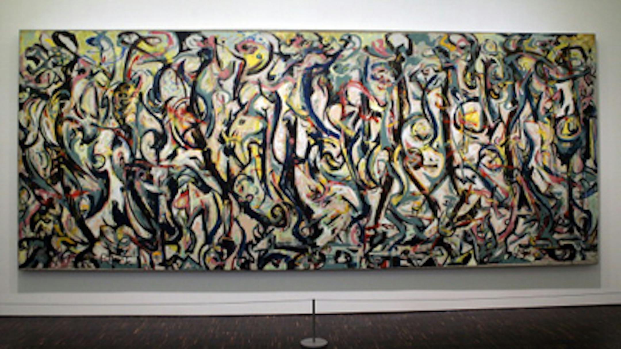 The University of Iowa Museum of Art's "Mural" by Jackson Pollock hangs at the Figge Art Museum Friday, April 10, 2009 in Davenport. The UIMA's collection is being exhibited and stored at the Figge until the museum can rebuild a permanent home on campus in Iowa City. "Mural" was a gift to the UI Museum of Art from the famous art collector Peggy Guggenheim.  (Brian Ray/The Gazette)