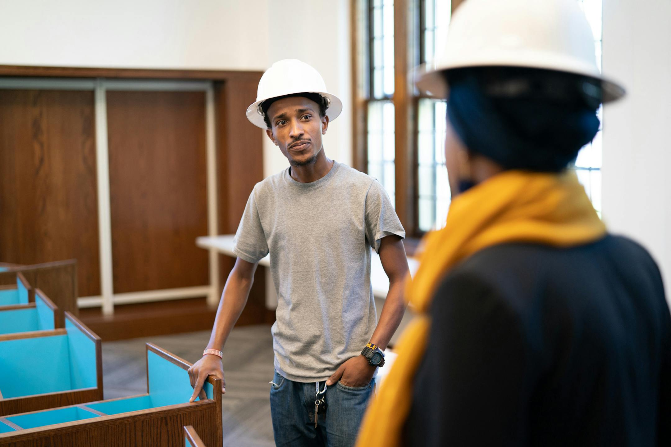 Nawal Noor, developer and general contractor for the remodel of Hosmer Library in South Minneapolis. Mowlid Salan works for her through a Hennepin County program, Productive Day Enterprises. The Hennepin County Adult Corrections Facility Productive Day Enterprises program teaches participants how to get and keep a job. ] GLEN STUBBE • glen.stubbe@startribune.com Friday, June 28, 2019 00057333A Nawal Noor is the first East African developer and general contractor in Minnesota, starting a b