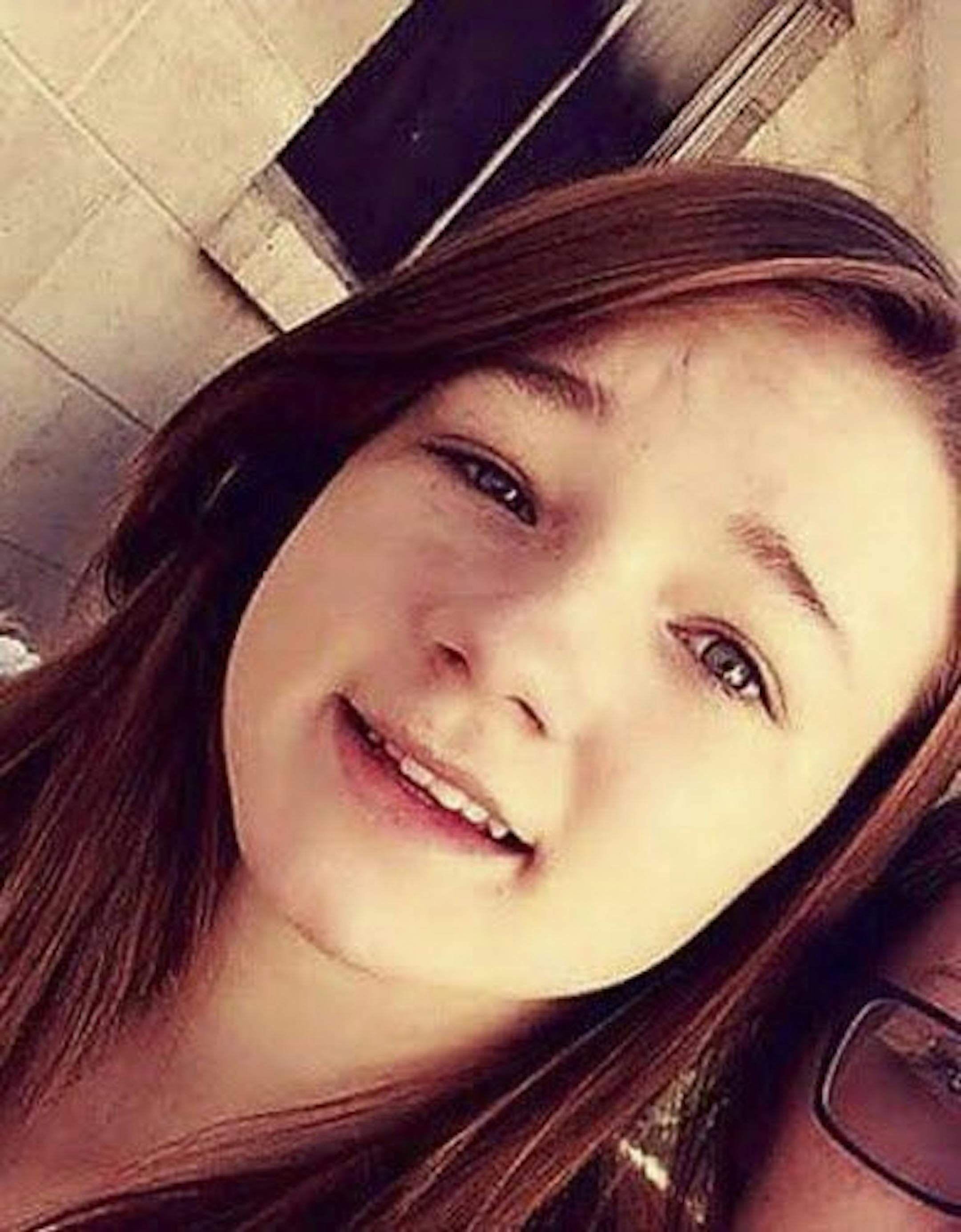 This undated photo provided by Amanda Hunt shows a selfie of her niece Brelynne "Breezy" Otteson. Prosecutors said 17-year-old Otteson and 18-year-old Riley Powell were bound and stabbed after visiting a friend whose boyfriend become enraged she'd invited a male visitor into their home. Charging documents say 41-year-old Jerrod Baum killed both and tossed the bodies down an abandoned Utah mine shaft.