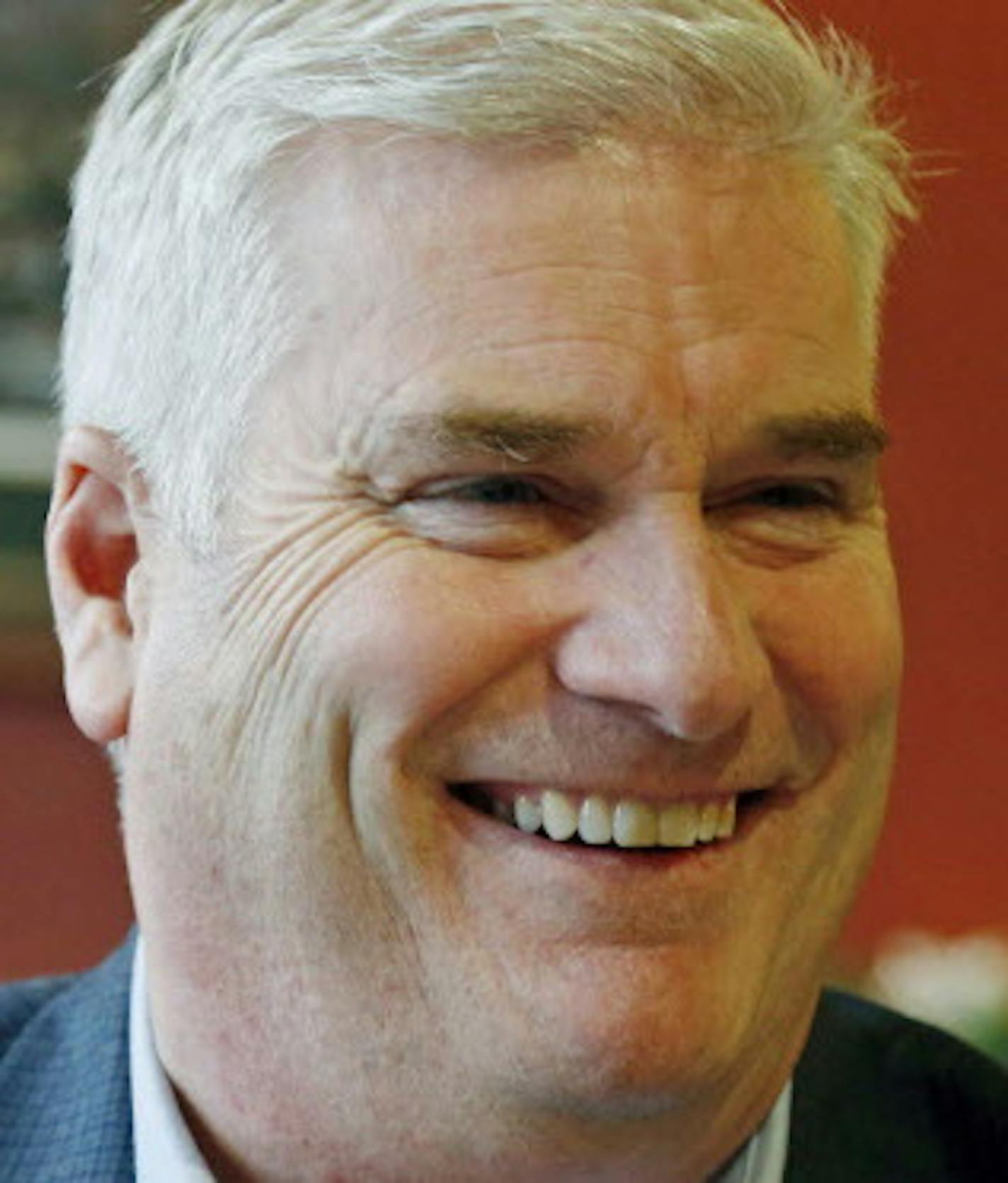 In this Dec. 22, 2015, photo, Rep. Tom Emmer, R-Minn., is interviewed in St. Paul, Minn. Emmer, who has a year under his belt as a Minnesota congressman, has held 14 town halls in all corners of the sprawling 6th District. (AP Photo/Jim Mone) ORG XMIT: MIN2016011714501107