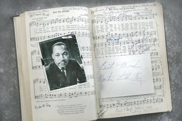 Mary Huey asked the Rev. Martin Luther King Jr. for his signature and for his favorite hymn after he preached at Riverside Church in New York City in 