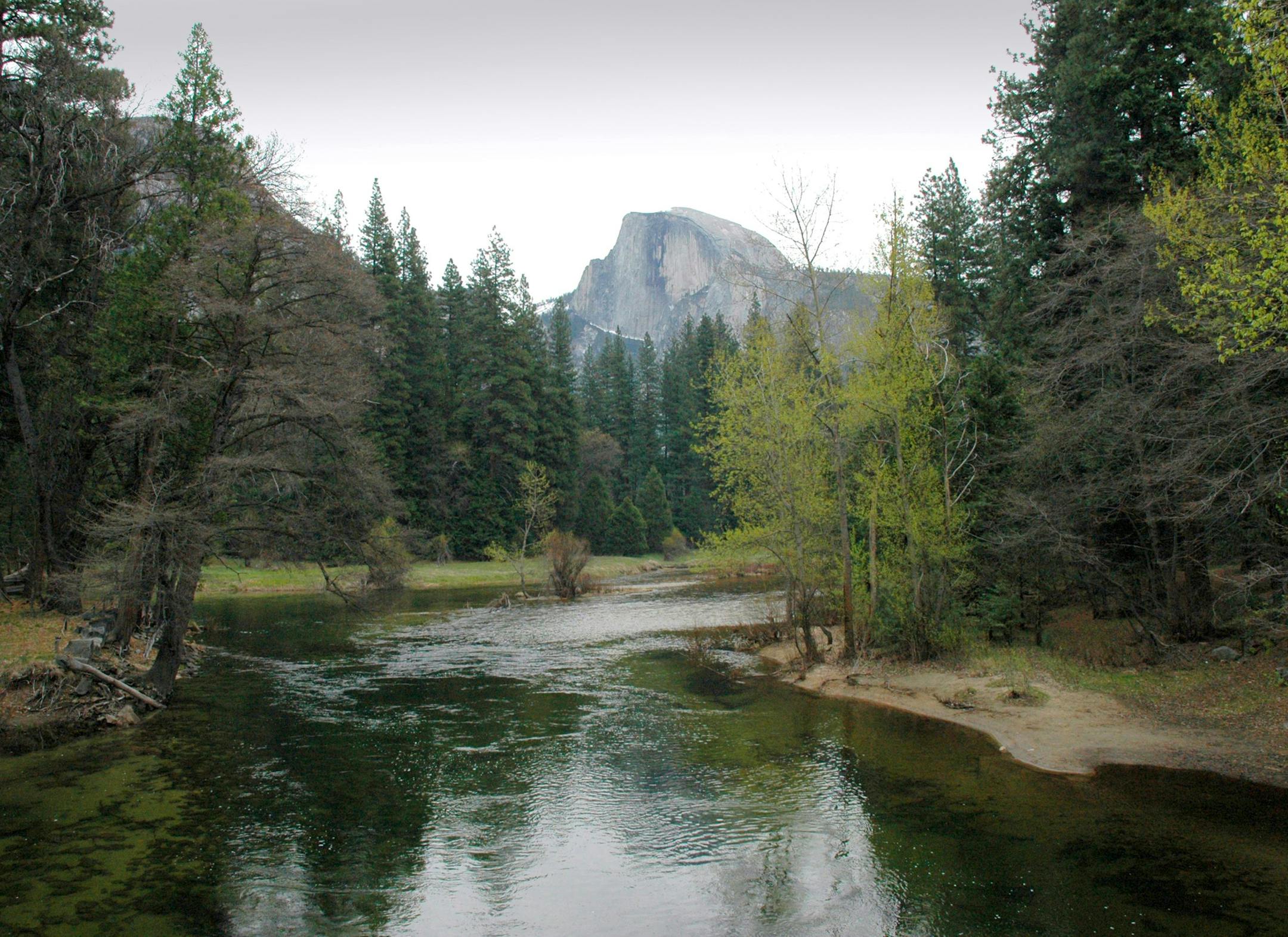 Half Dome rises 5,000 feet above the floor of the Yosemite Valley in Yosemite National Park.