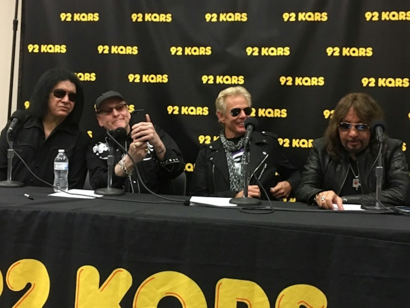 Wednesday morning's session at the KQRS studios featured, from left, Gene Simmons, Rick Nielsen, Don Felder and Ace Frehley.