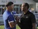 Brooks Koepka, left, and Tiger Woods played in the same group for the first two rounds of the PGA Championship at Bethpage Black in Farmingdale, N.Y. 