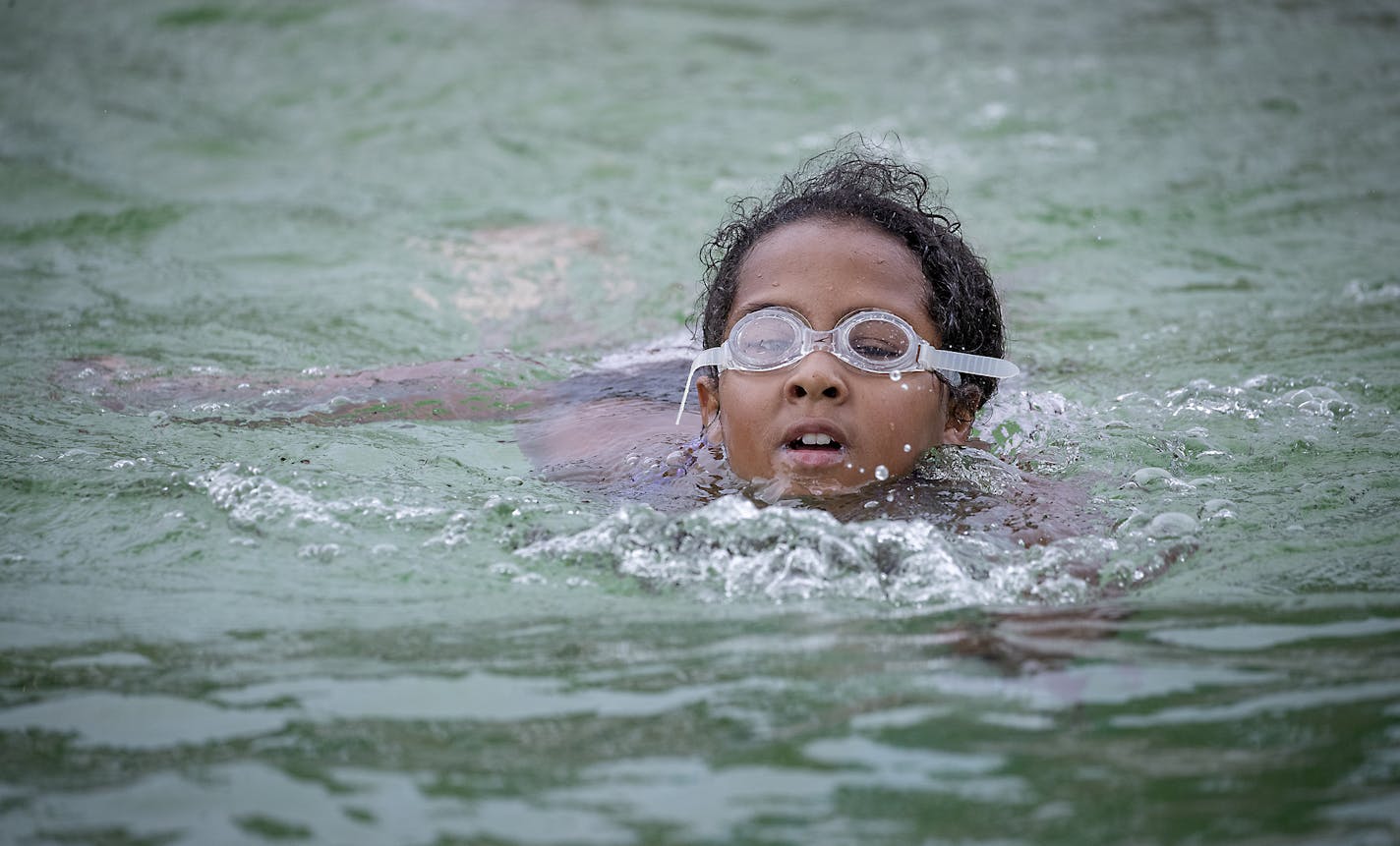 Miracle Peterson, 11, cq, made her way across the Webber Pool as she took lessons from the lifeguards there, Tuesday, July 9, 2019 in Minneapolis, MN. The Hennepin County Sheriff's Office (HCSO) has partnered with the Minneapolis Parks and Recreation Board to offer low-cost swimming lessons to those who need to learn to swim but cannot afford lessons. ] ELIZABETH FLORES &#x2022; liz.flores@startribune.com