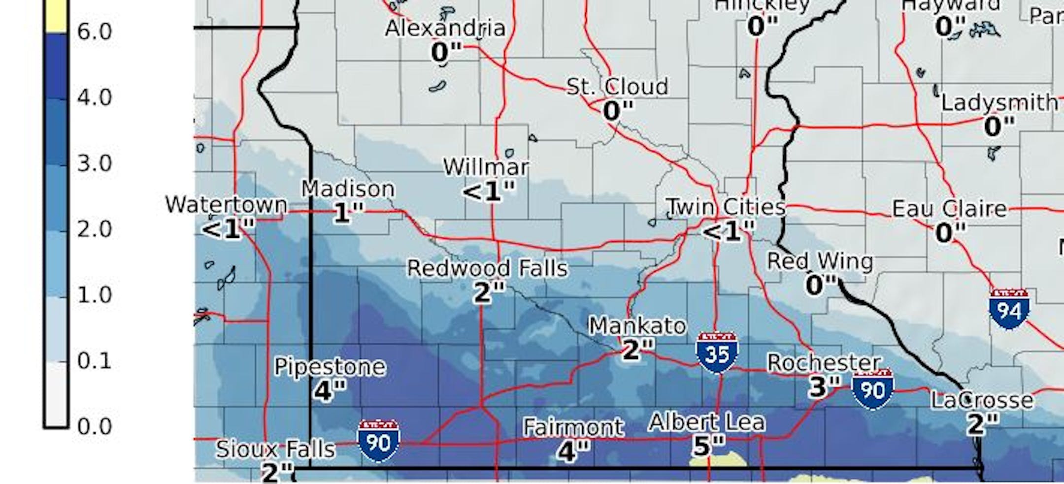 Snow forecast as of Saturday morning.
