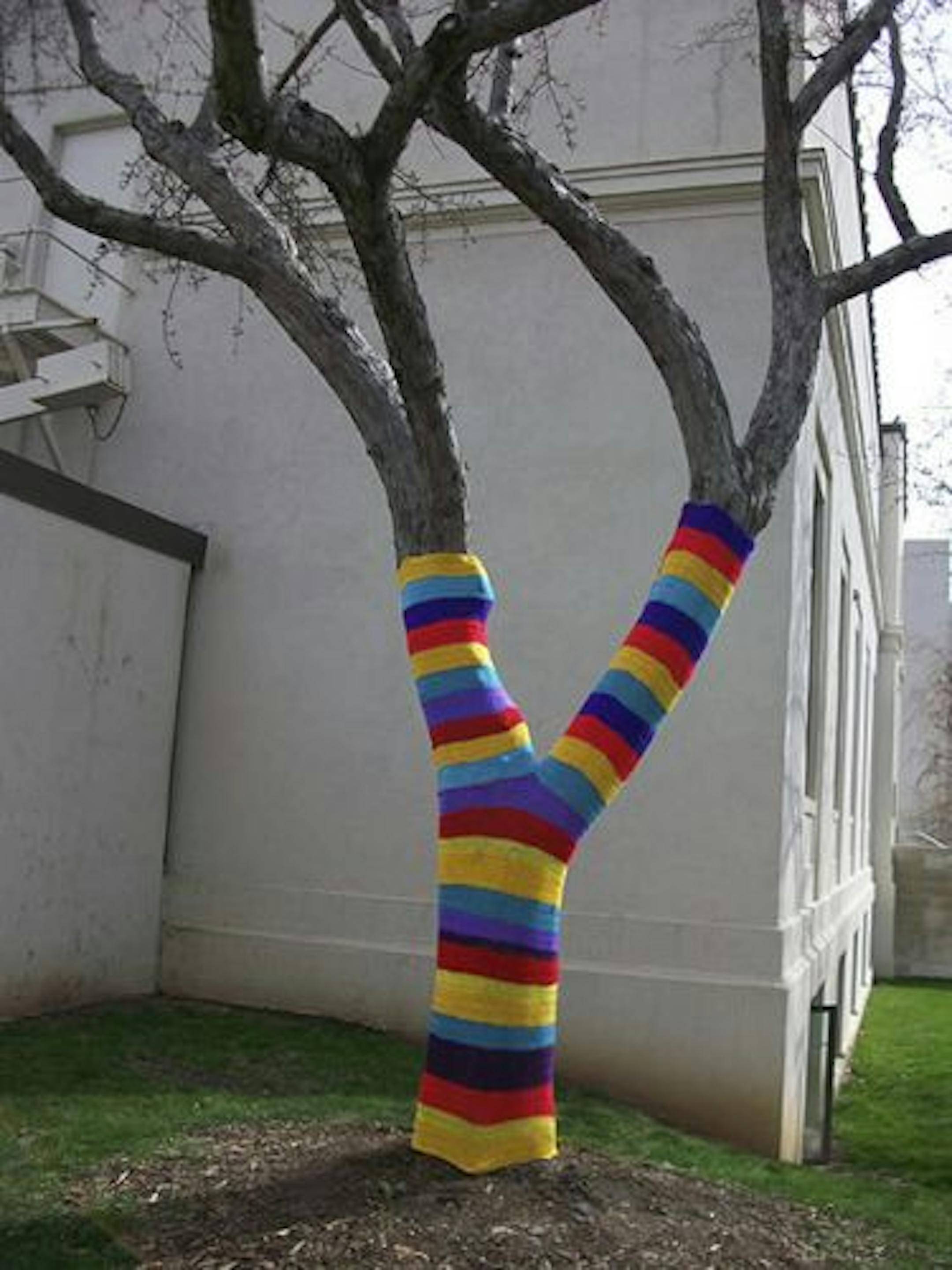 This tree sleeve was painstakingly crocheted by Lindsay Densch.