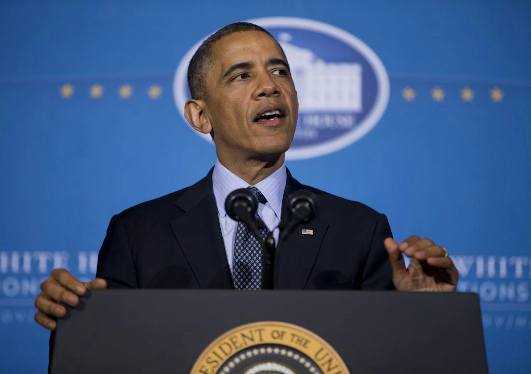 President Barack Obama speaks at the 2013 Tribal Nations Conference, Wednesday, Nov. 13, 2013, at the Interior Department in Washington.
