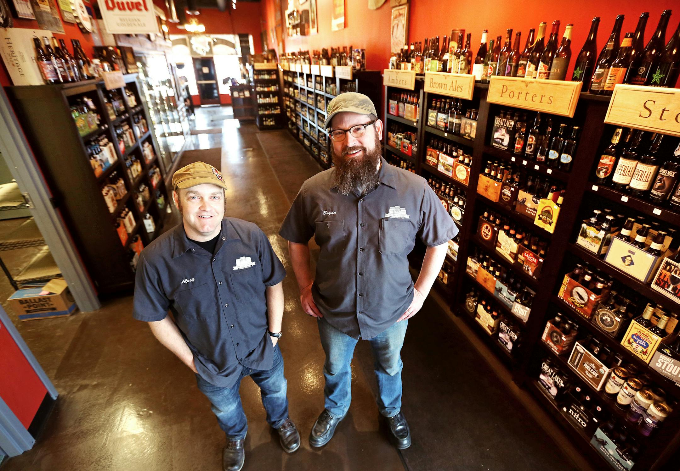 Portrait of Jason Alvey left, owner of Four Firkins and Bryan Buser, store general manager Tuesday April 7, 2015 in Oakdale, Minnesota.] Jerry Holt/ Jerry.Holt@Startribune.com