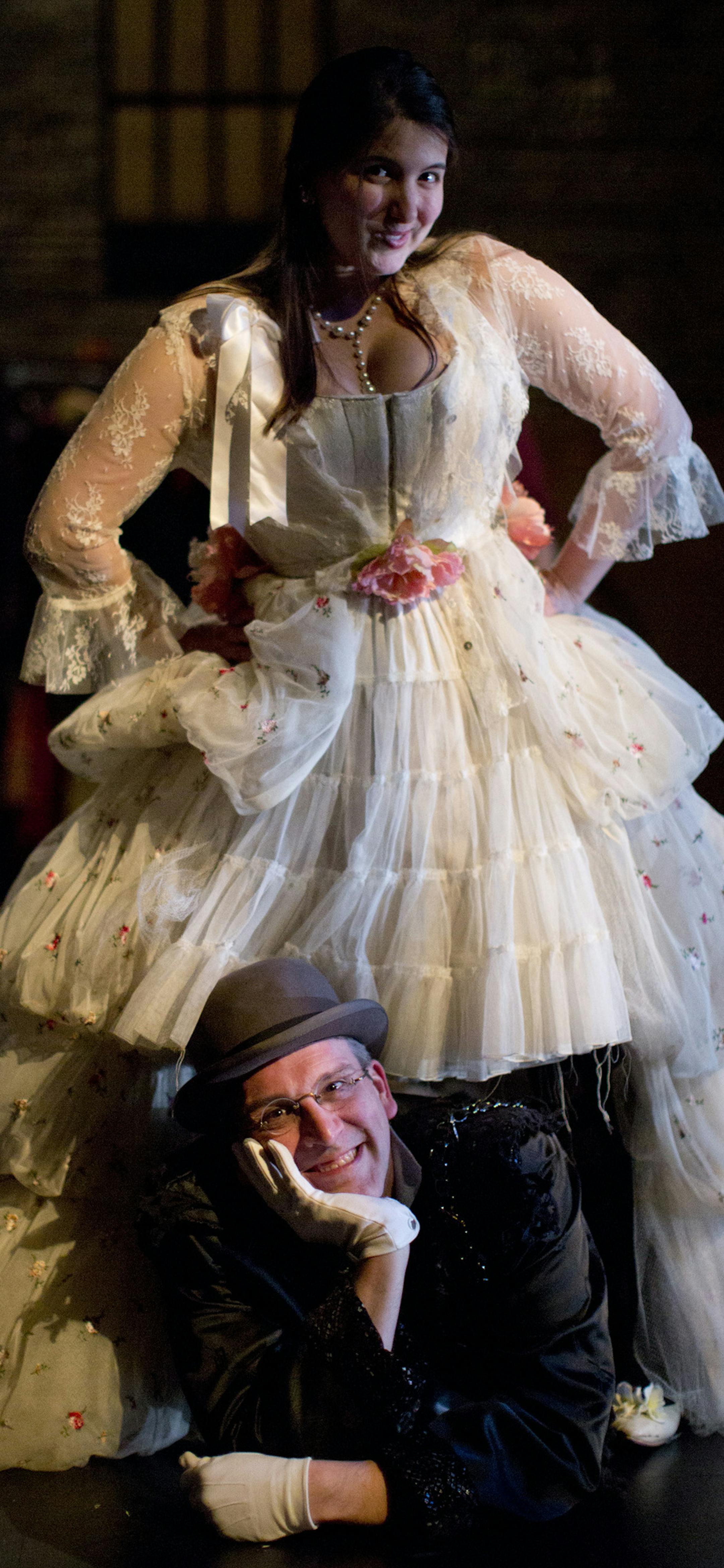 Bradley Greenwald as Macheath, with his finacee Suzie Juul as Polly Peachum, in a scene together during a rehearsal Monday night at the Southern Theater. ] JEFF WHEELER ‚Ä¢ jeff.wheeler@startribune.com Director Wendy Knox and the cast of Frank Theatre's production of The Threepenny Opera had their first walk through in the space where they will be performing Monday night, April 7, 2014 at the Southern Theater in Minneapolis. The company is celebrating their 25th anniversary with