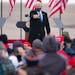 Vice President Mike Pence pointed to an attendee at the conclusion of his speech at Range Regional Airport in Hibbing, Minn. on Monday afternoon.