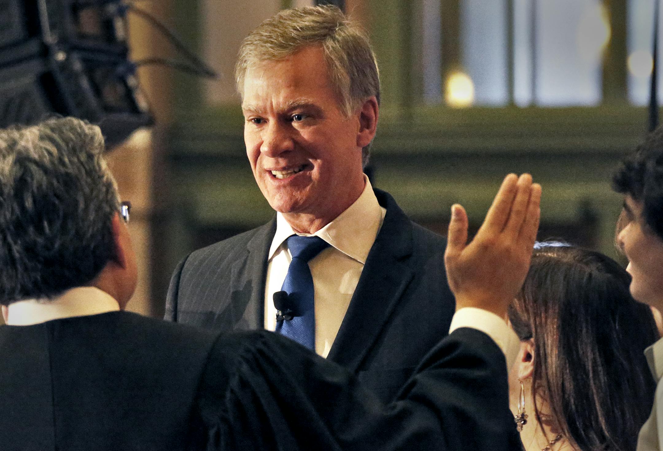 St. Paul mayor Chris Coleman was sworn in Friday for an additional term as mayor. Inauguration festivities took place at St. Paul's Union Depot. Mayor Coleman was sworn in by Judge Daniel Moreno. (MARLIN LEVISON/STARTRIBUNE(mlevison@startribune.com) ORG XMIT: MIN1401031759381141