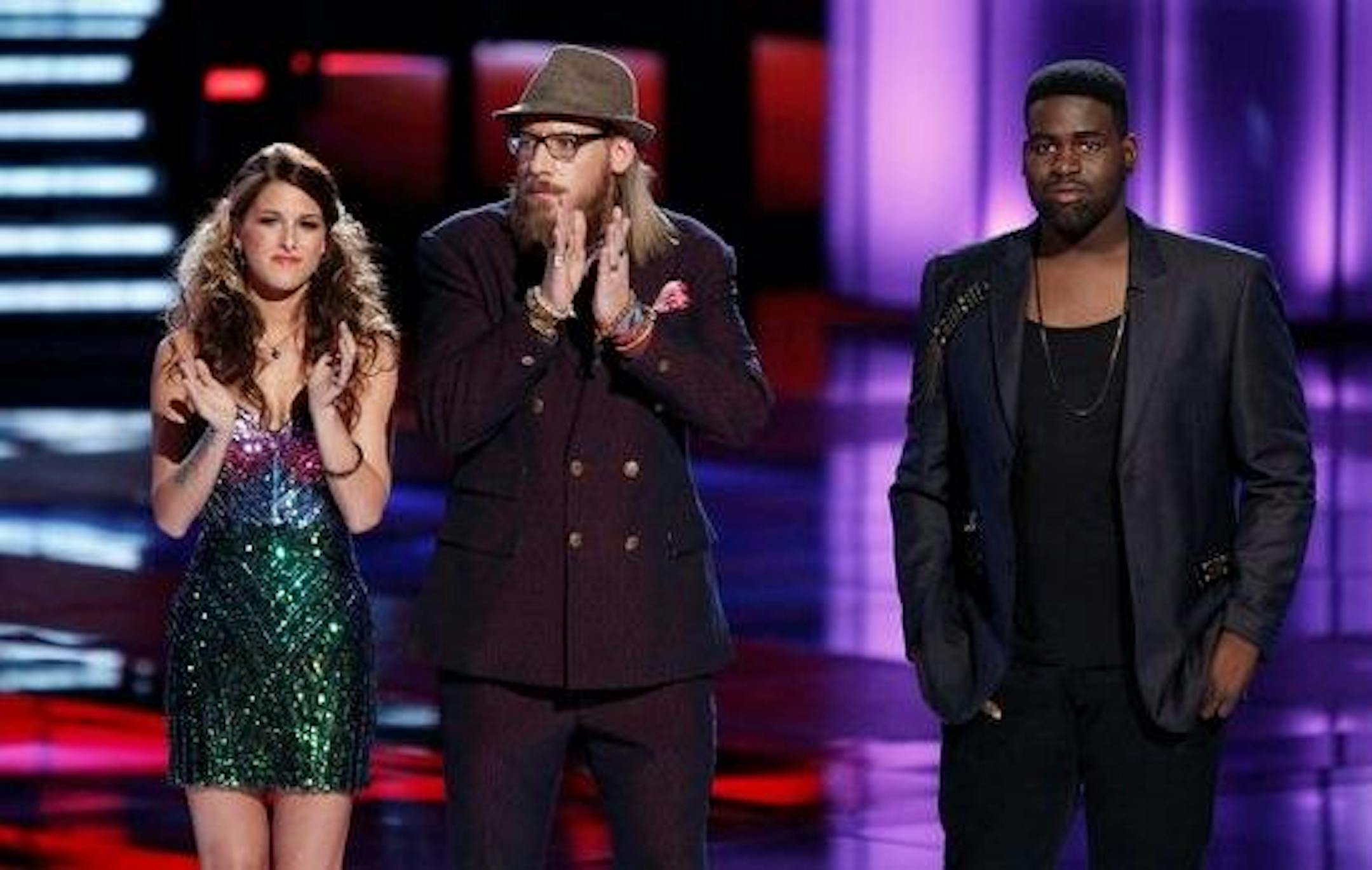 Nicholas David, center, joined Cassadee Pope in the finals and said goodbye to his friend Trevin Hunte.