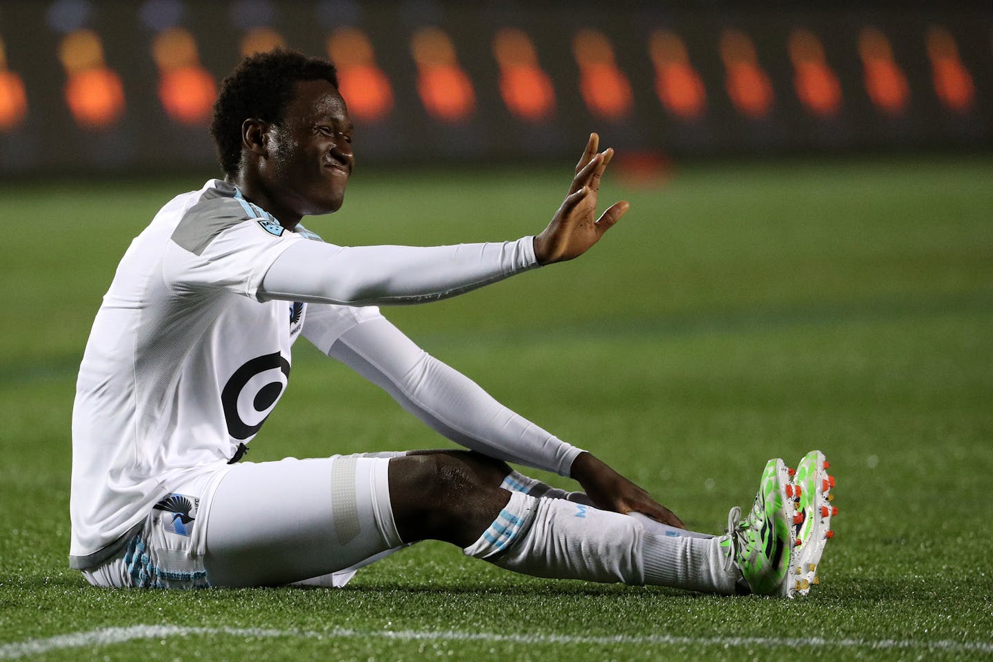 Minnesota United forward Abu Danladi (9) reacted after he missed a shot on goal in the second half. ] ANTHONY SOUFFLE &#xef; anthony.souffle@startribune.com Game action from an MLS match between the Minnesota United and the Sporting Kansas City Saturday, Oct. 7, 2017 at TCF Bank Stadium in Minneapolis.