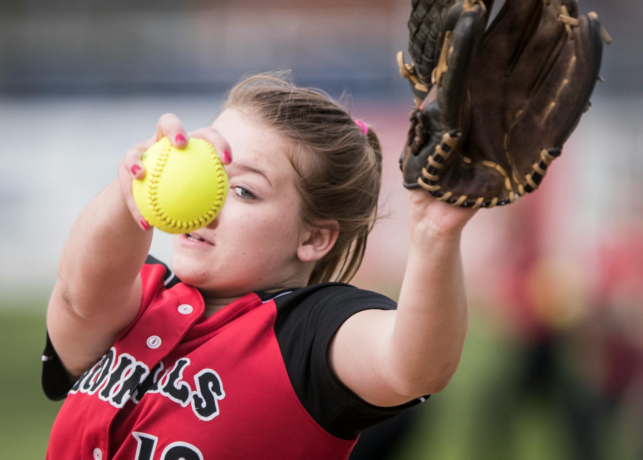 Annandale pitcher Sarah Johnson has struck out 194 batters in 96 innings. (Renee Jones Schneider/Star Tribune)
