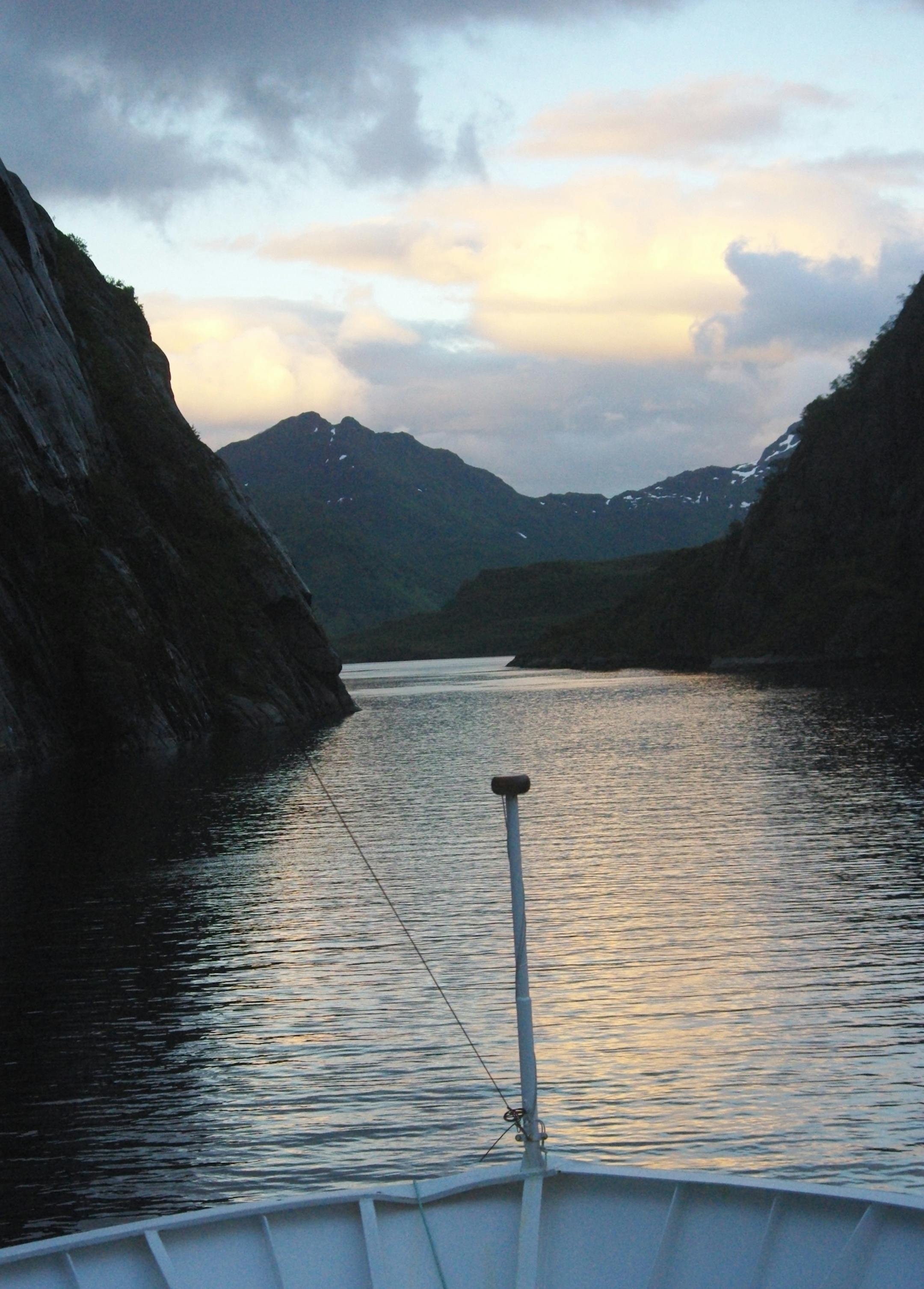 Dorothy Waddingham Wenzel and her husband sailed through Troll Fjord in Norway at midnight.