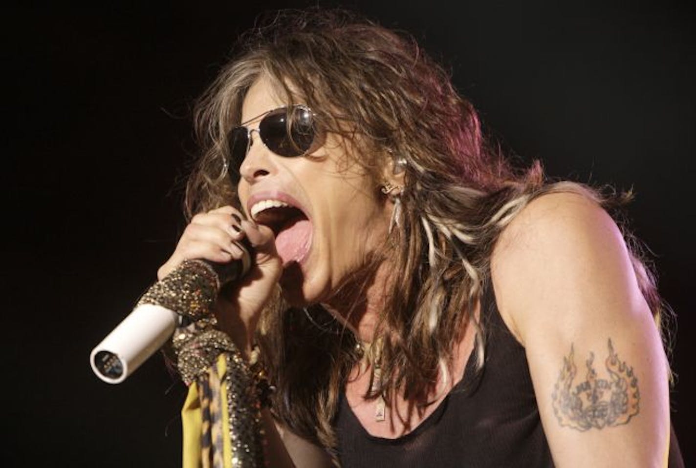 In this June 10, 2009 file photo, vocalist Steven Tyler, of the rock band Aerosmith, performs at the Verizon Wireless Amphitheater in Maryland Heights, Mo.