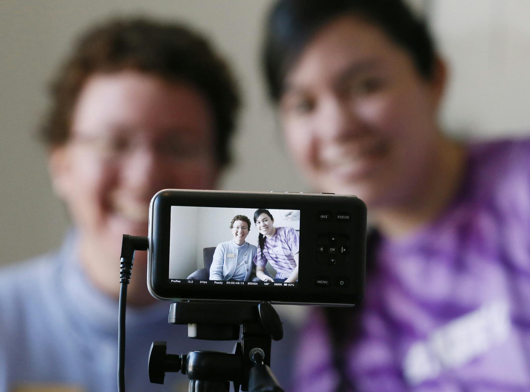 Sister Vicky Larson, an assistant professor of nursing at Saint Catherine University, was interview by Helen Garcia at student at the school March 14, 2014 in St. Paul, MN.