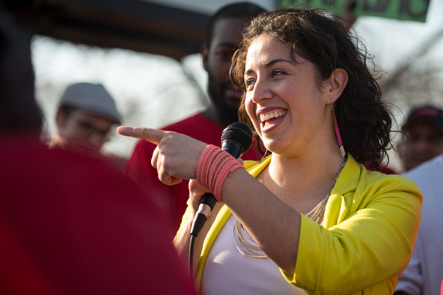 Minneapolis City Councilwoman Alondra Cano addressed demonstrators at a 15 Now protest outside McDonalds on East Lake Street and Second Avenue South Thursday. ] (AARON LAVINSKY/STAR TRIBUNE) aaron.lavinsky@startribune.com Protesters from various organizations demonstrated for a $15 minimum wage outside McDonalds at East Lake Street and Second Avenue South on Thursday, April 14, 2016 in Minneapolis, Minn.