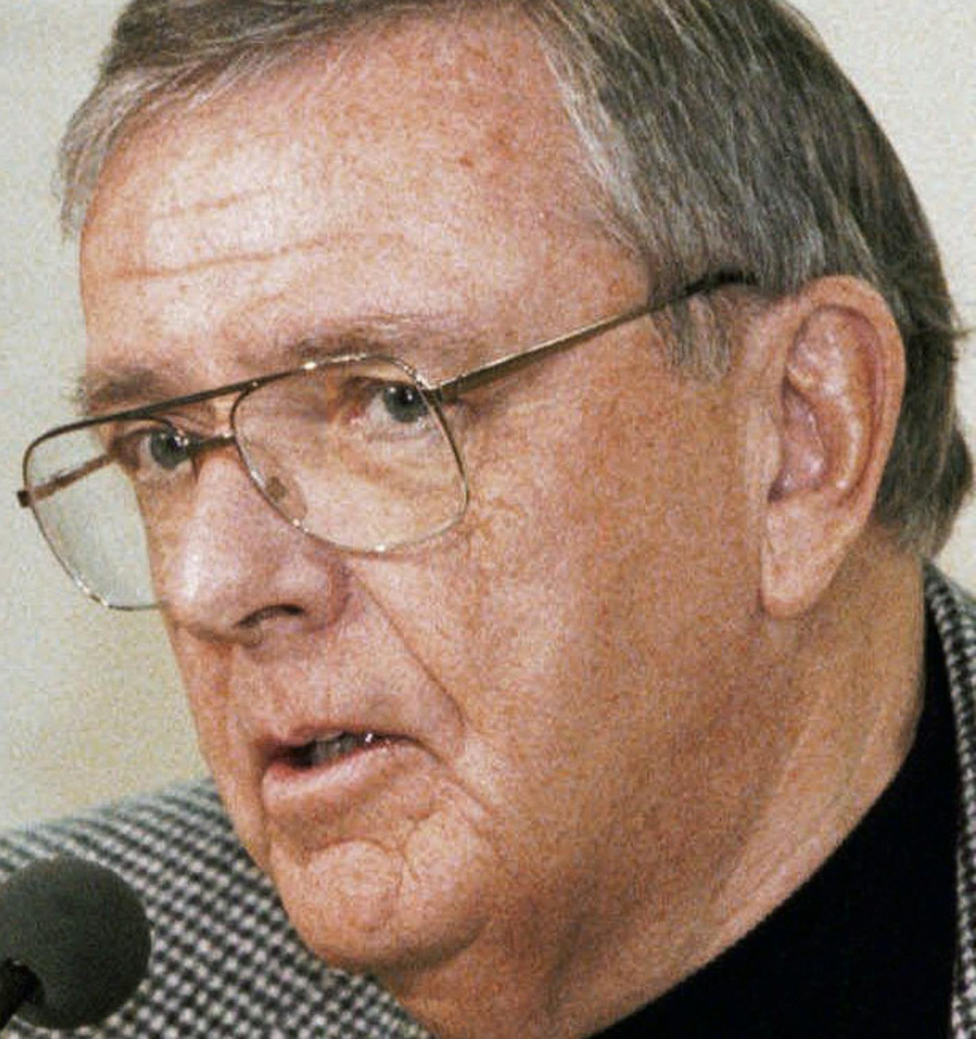 FILE - In this Jan. 3, 2000 file photo, Green Bay Packer General Manager Ron Wolf talks about the firing of Packers Head Coach Ray Rhodes and the entire coach staff in Green Bay, Wis. Junior Seau, Jerome Bettis, Tim Brown, Charles Haley and Will Shields were elected Saturday, Jan. 31, 2015 to the Pro Football Hall of Fame along with Bill Polian, Ron Wolf, and senior selection Mick Tingelhoff. (AP Photo/Mike Roemer, File)