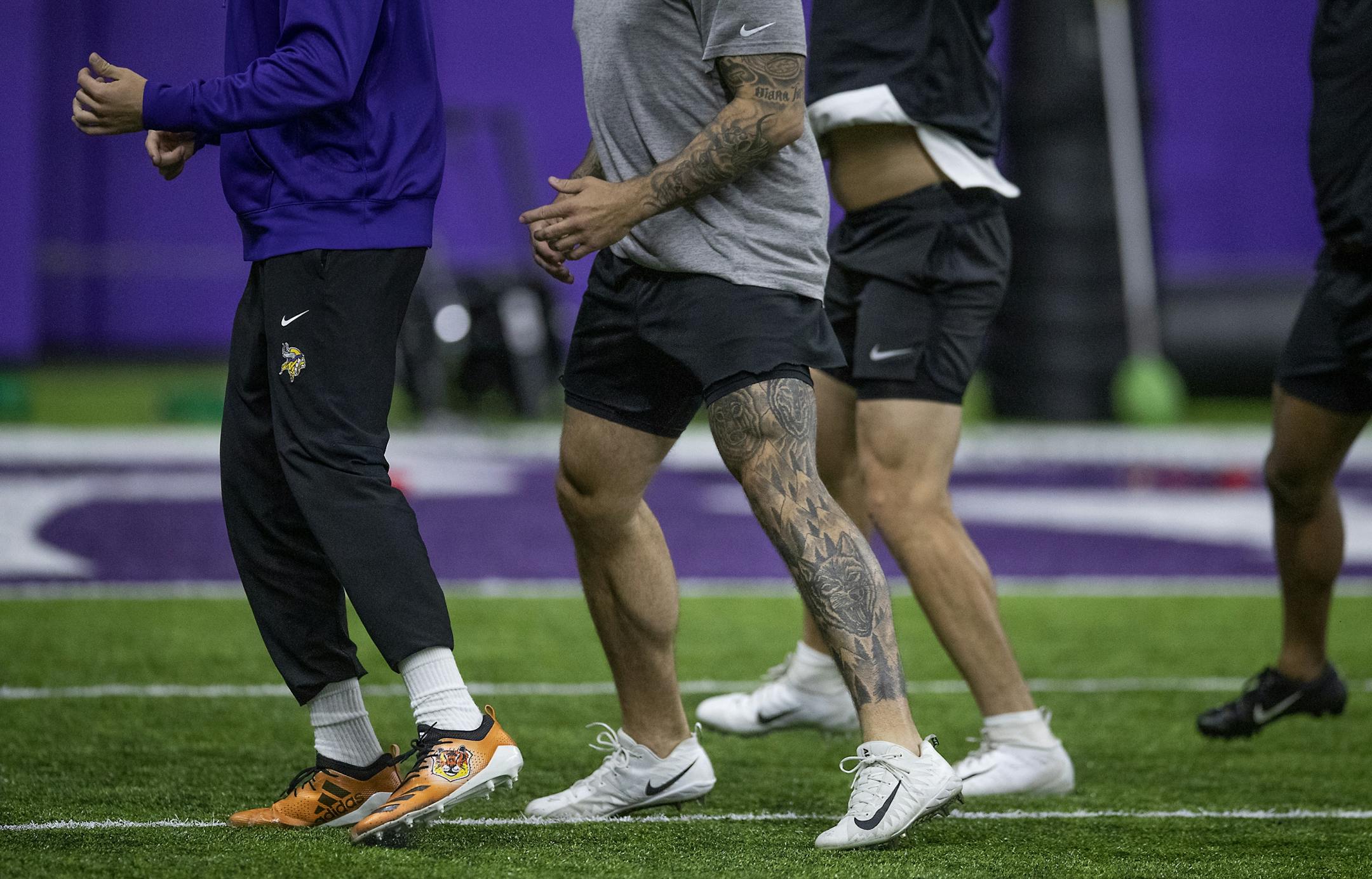 Vikings players were back on the field for practice at the Twin Cities Orthopedic Center, Tuesday, April 16, 2019 in Eagan, MN.